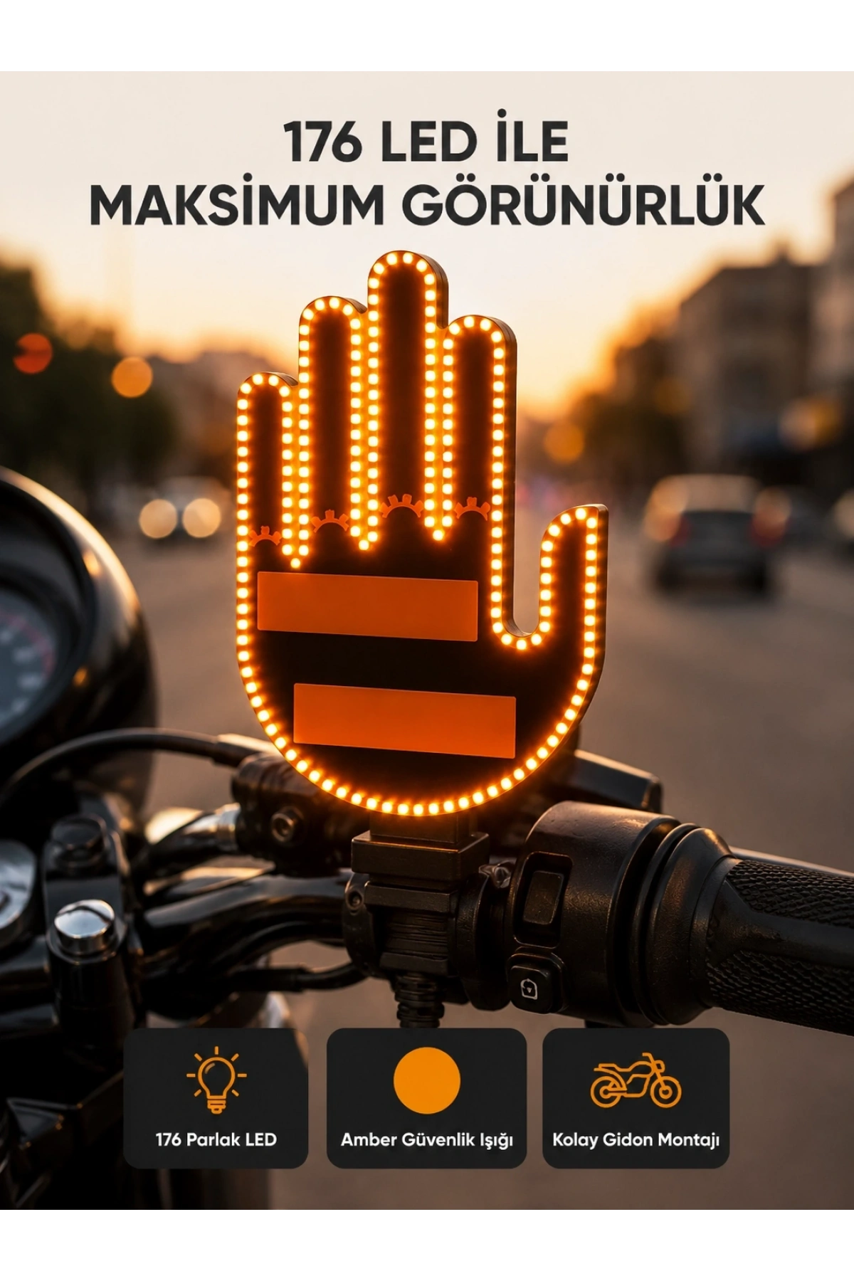 El Hareketiyle Kontrol Edilen 176 LED Amber Güvenlik Lambası