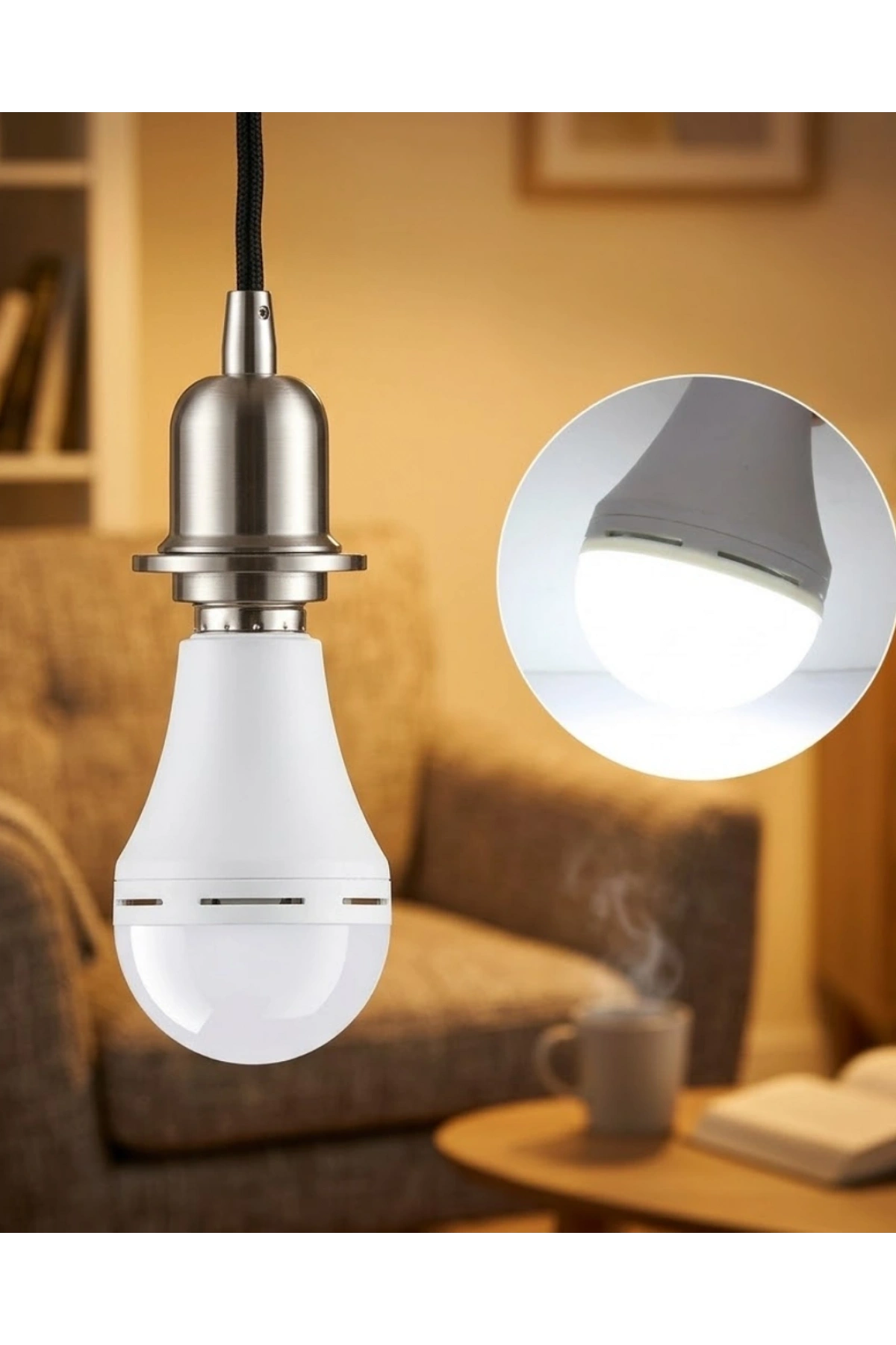 Elektrik Kesintisinde Yanan Şarjlı LED Ampul E27 6500K Güçlü Işık