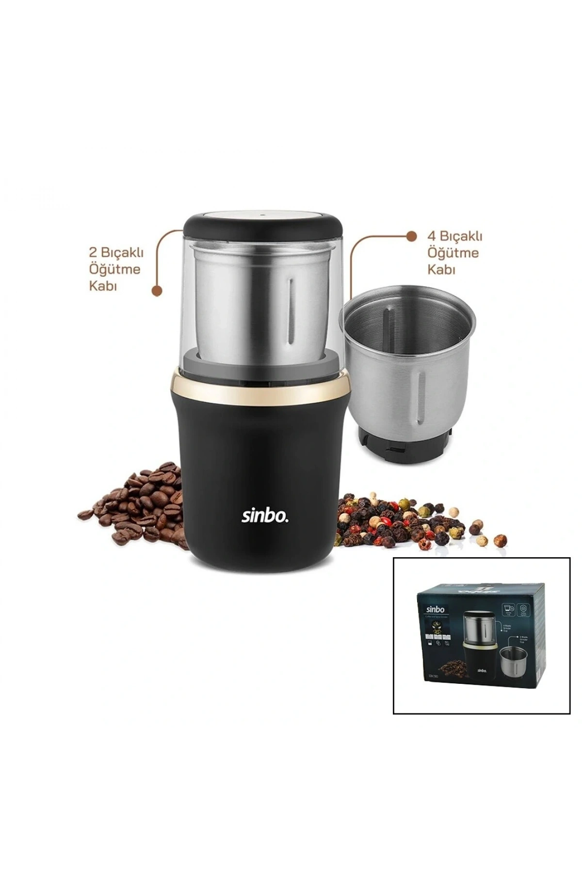 ELEKTRİKLİ GOLD KAHVE - BAHARAT ÖĞÜTÜCÜ MAKİNE 2PCS ÇELİK ÖĞÜTME HAZNE=2 BIÇAKLI - 4 BIÇAKLI 100GR HAZNE 200W SCM-2982 (5047)