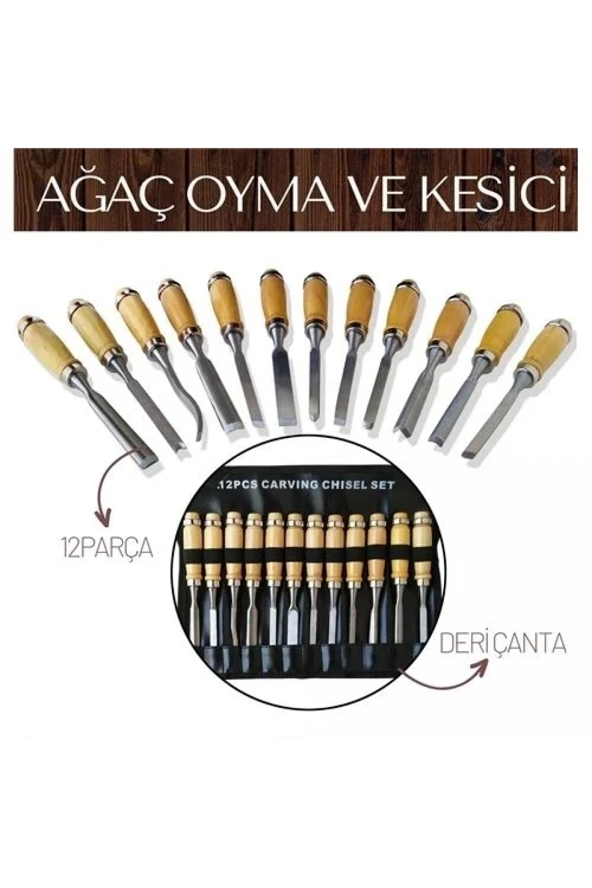 Elena 12 Parça Çantalı Ağaç Oyma Ve Kesici Set