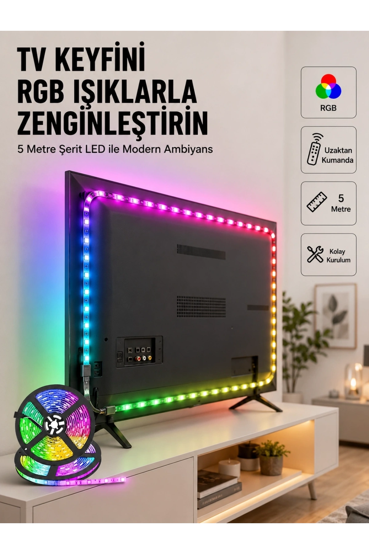 Enerji Tasarruflu RGB Şerit LED 5 Metre