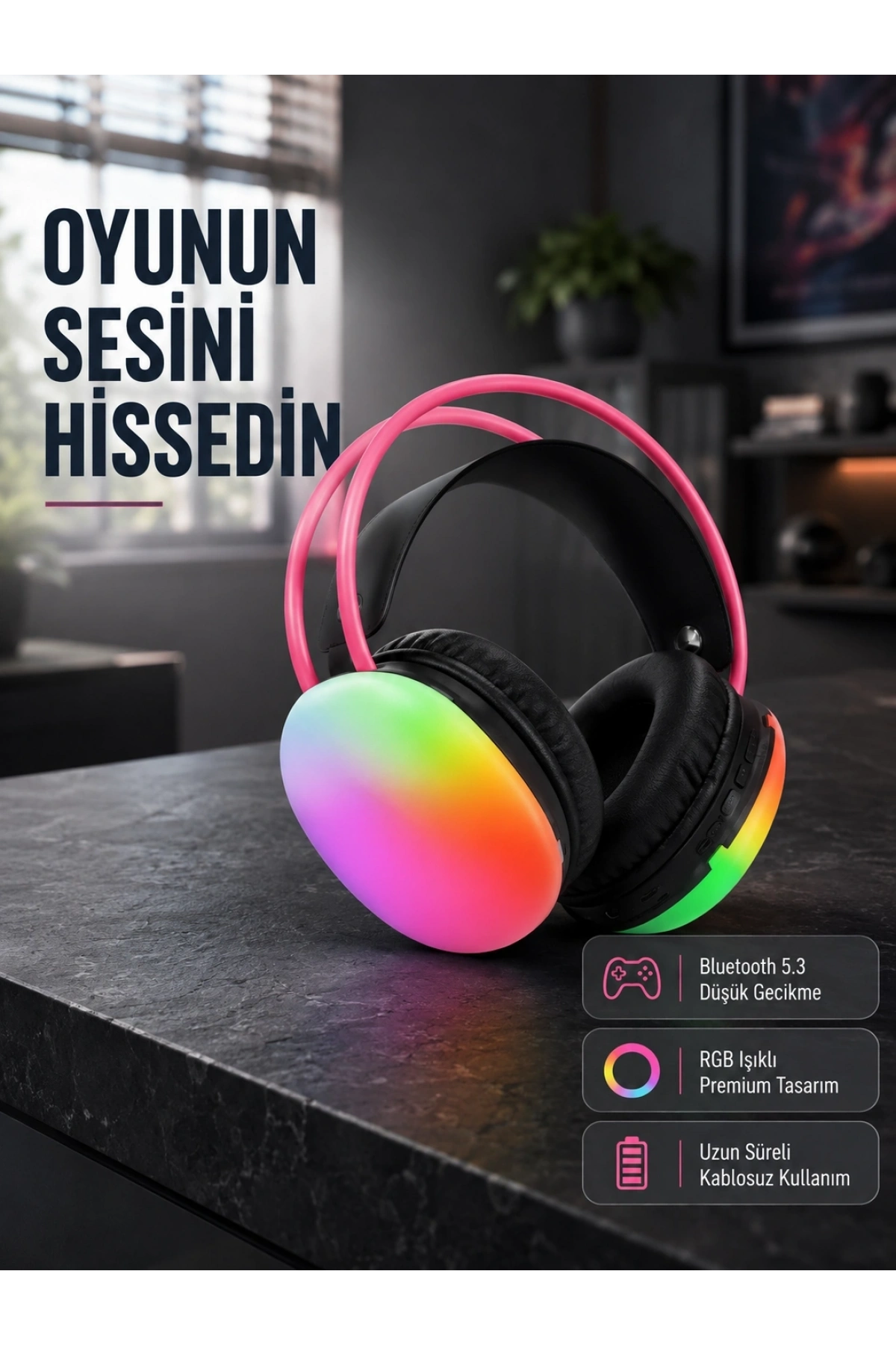 Ergonomik RGB Bluetooth Kulaklık 3D Ses Yeni Nesil