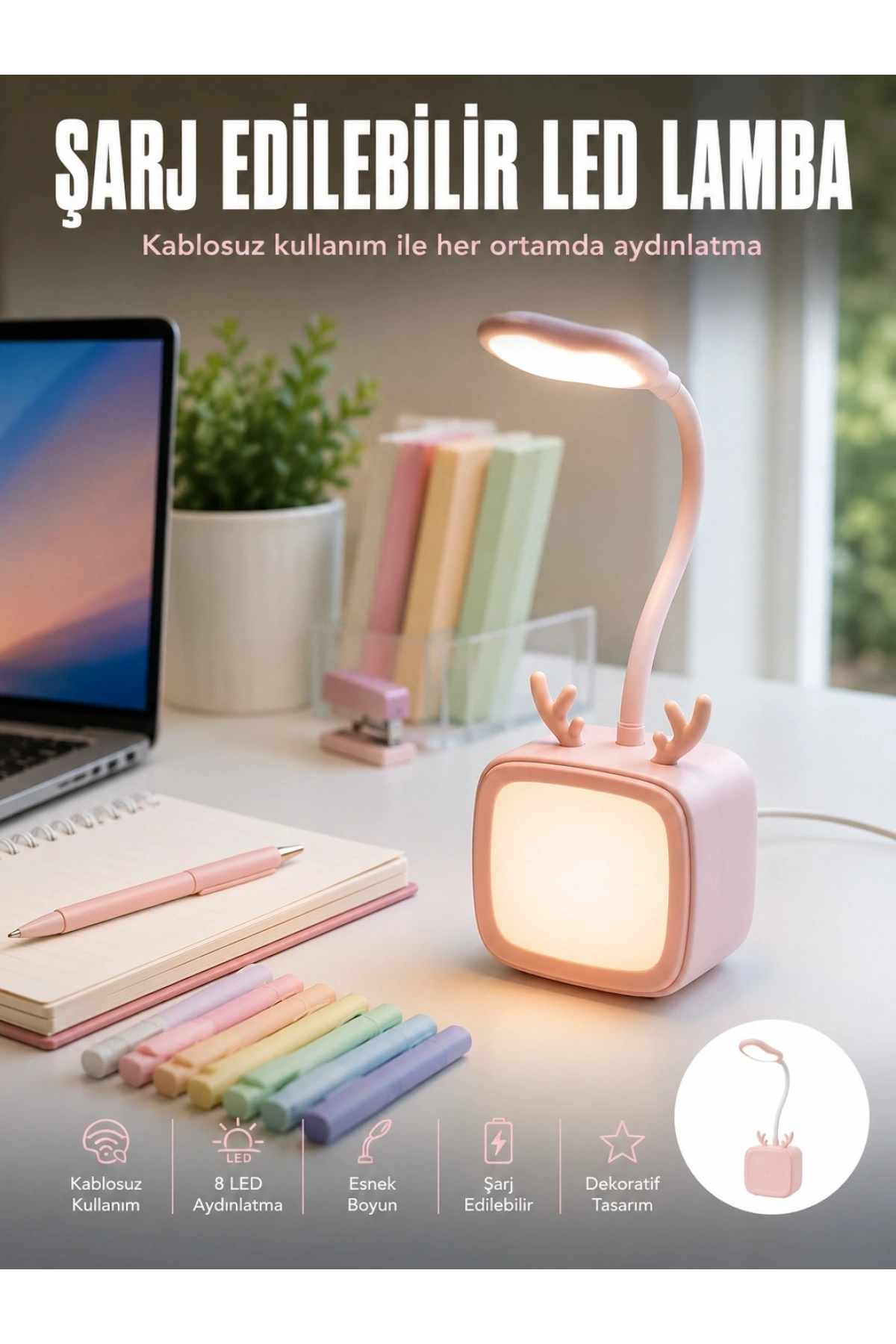 Esnek Gövdeli LED Masa Lambası Taşınabilir Gece Aydınlatması
