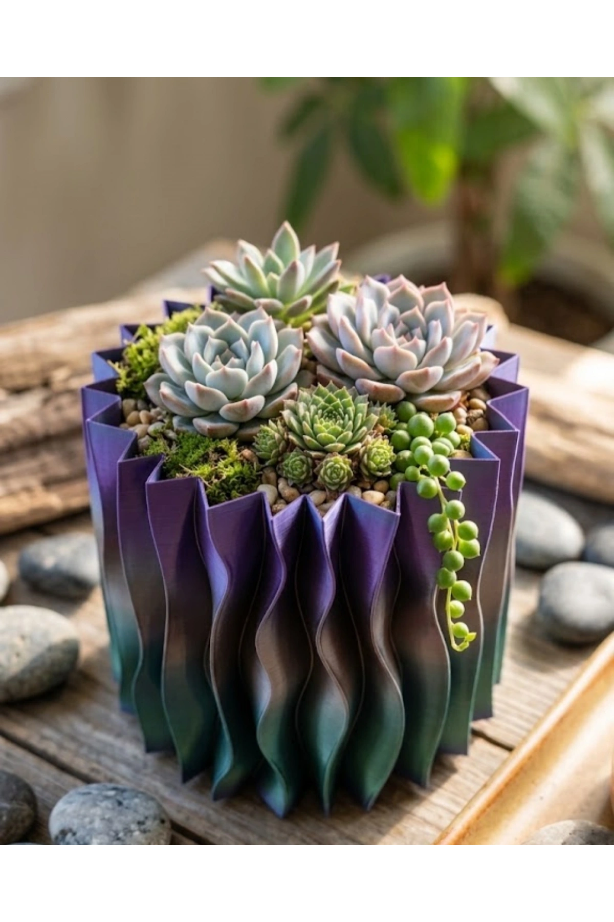 Estetik Dalga Formlu Mor 3D Baskı Dekoratif Vazo Modern Ev Aksesuarı