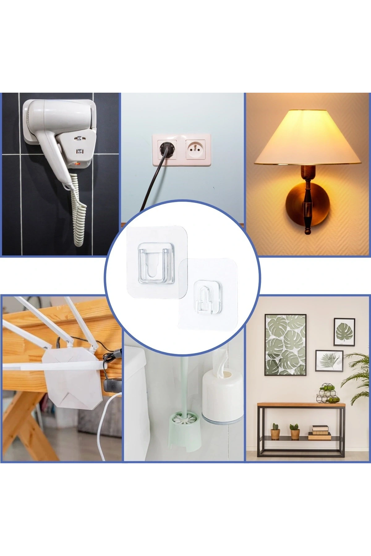 Eşya Sabitleme Askısı 10 Çift Şeffaf Çift Taraflı Yapışkanlı Geçmeli Klips (5047)