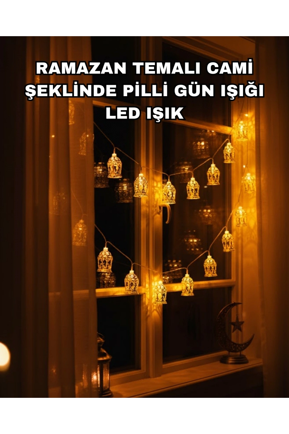 Ev Dekoru İçin Ramazan LED Işık Pilli Sıcak Sarı Cami Figürlü
