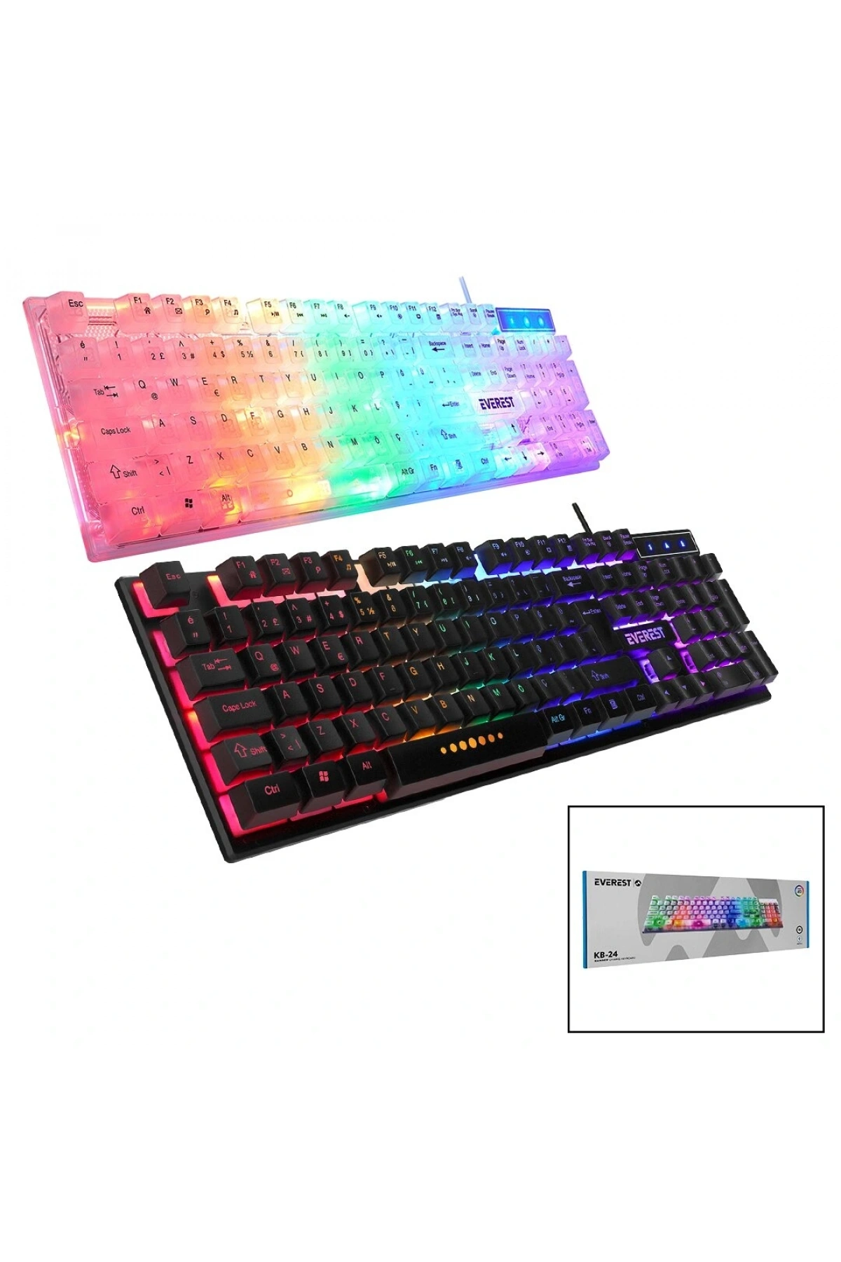 EVEREST KB-24  GÖKKUŞAĞI IŞIKLI   USB KABLOLU  OYUNCU KLAVYE  155CM KABLO (5047)