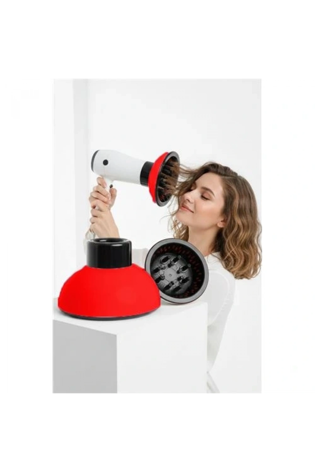 Fön Için Difüzör Vigo Başlık - Saç Kurutma Başlığı Profesyonel KIRMIZI