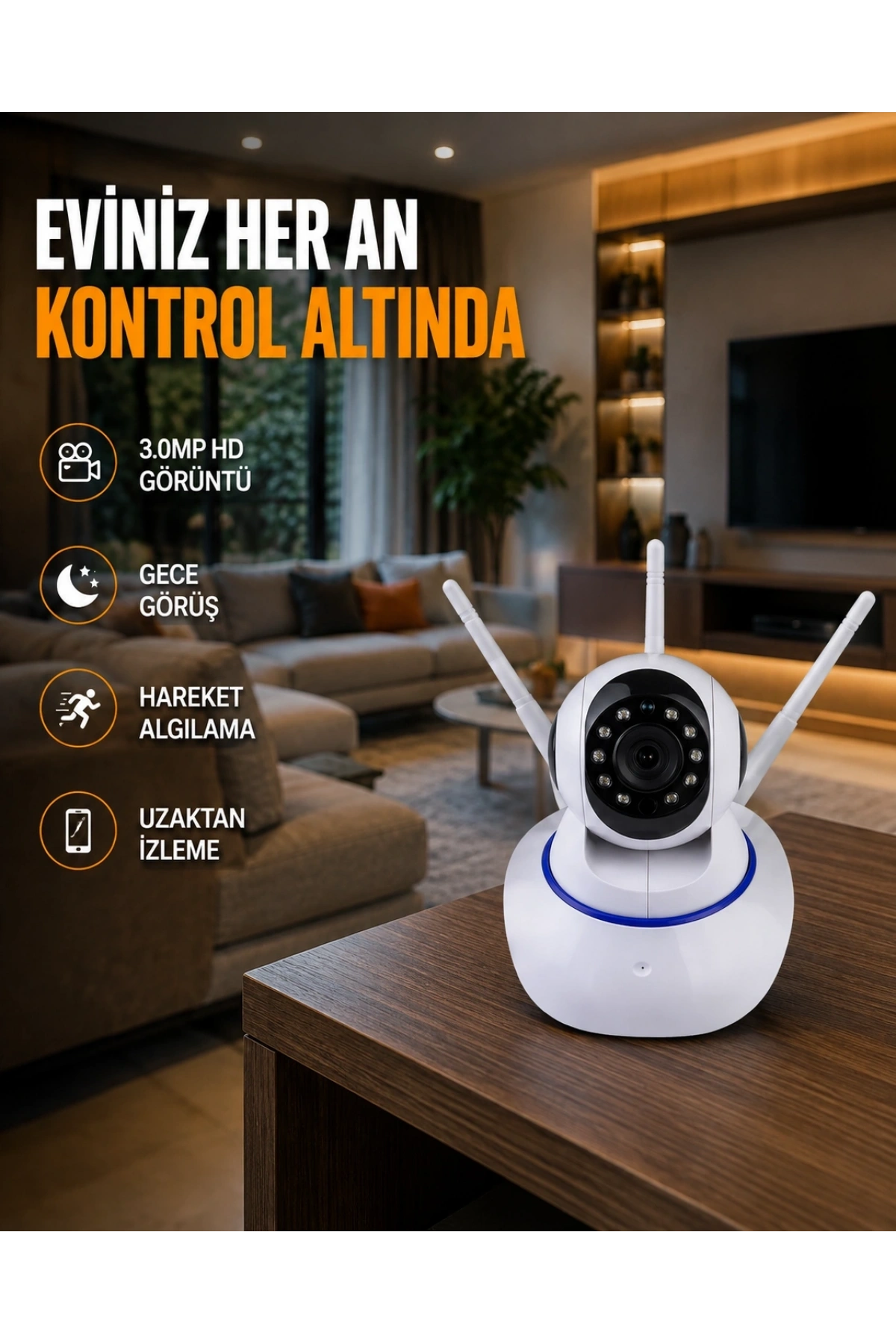 Full HD Akıllı IP Kamera – Gece Görüşlü, Hareket Sensörlü, Çift Yönlü Ses ve Online Kayıt Özellikli Yeni Nesil