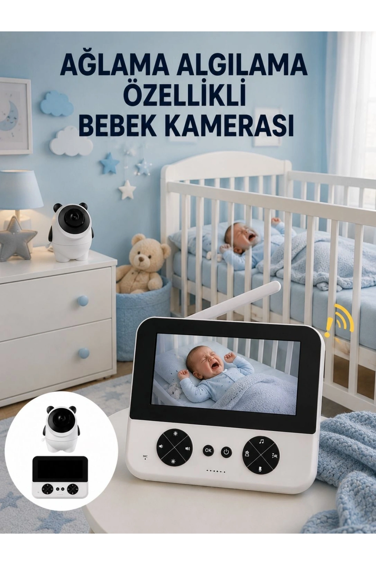 Gece Görüşlü Güvenli Bebek Monitörü 720P HD Görüntü