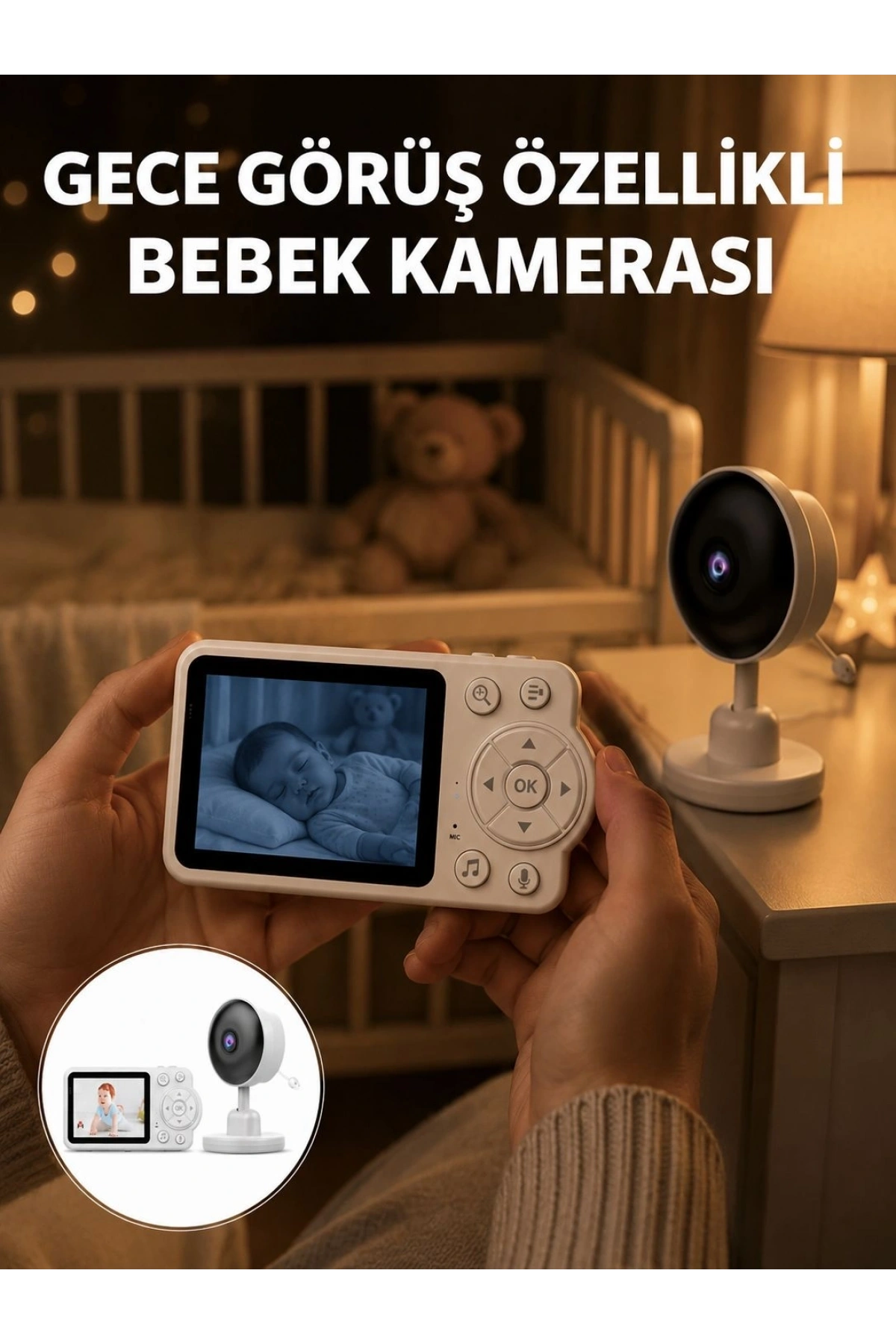 Gece Görüşlü Kablosuz Bebek Monitörü Ağlama ve Hareket Algılama