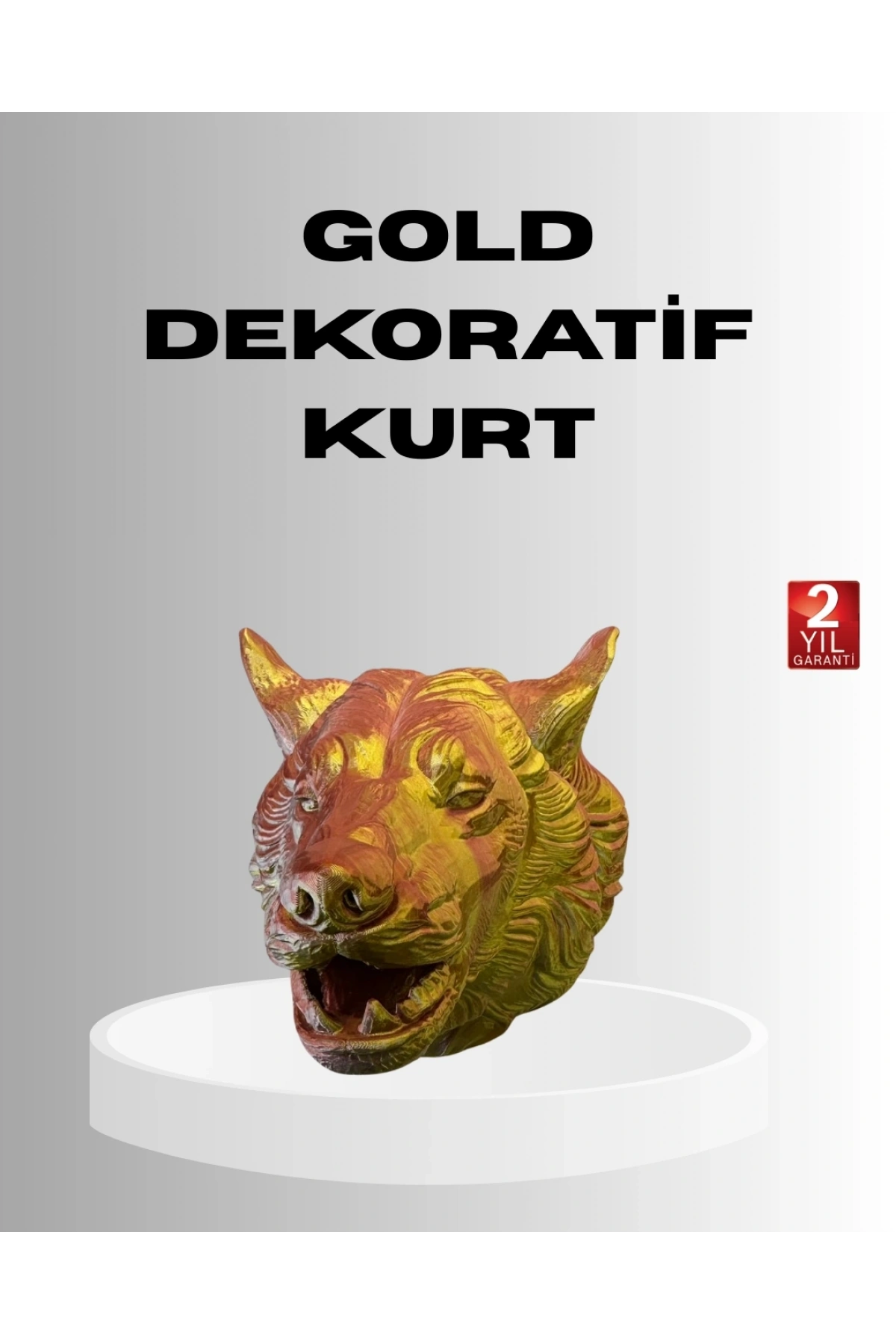 Gold Renk 3D Kurt Başı Duvar Dekoru