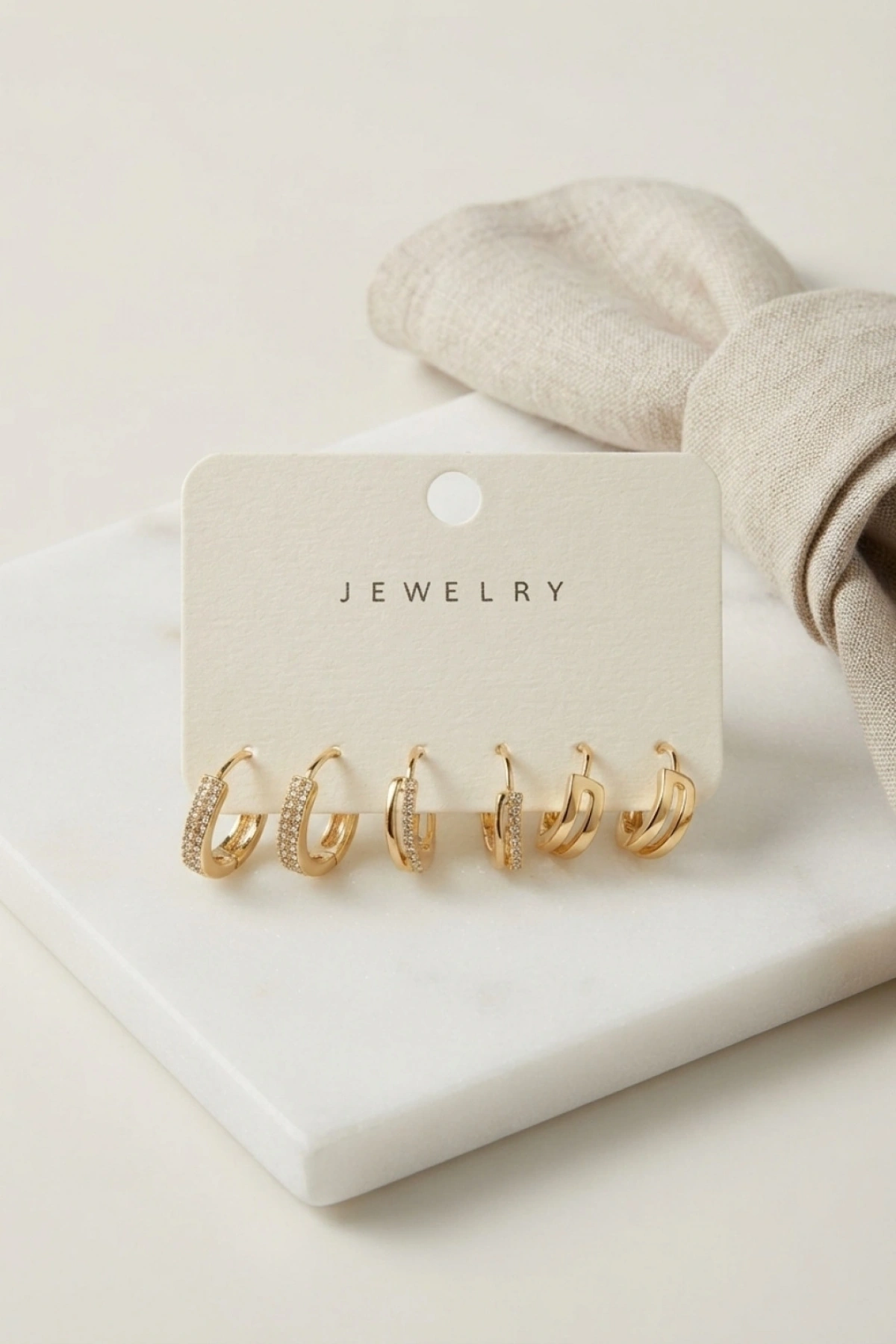 Gold Renk Halka Model 6lı Küpe Seti