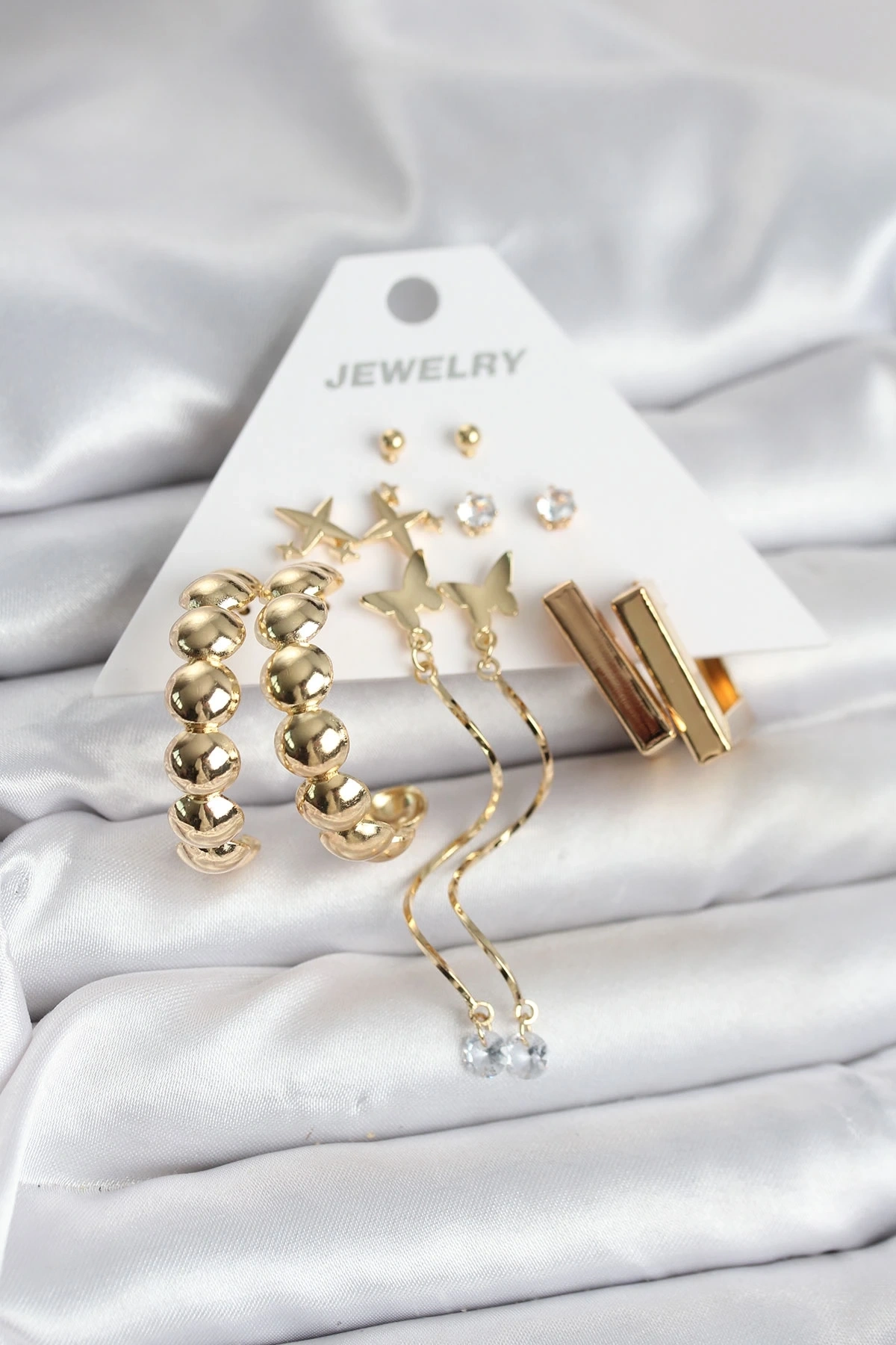 Gold Renk Pirinç 6 Çift Kadın Küpe Seti