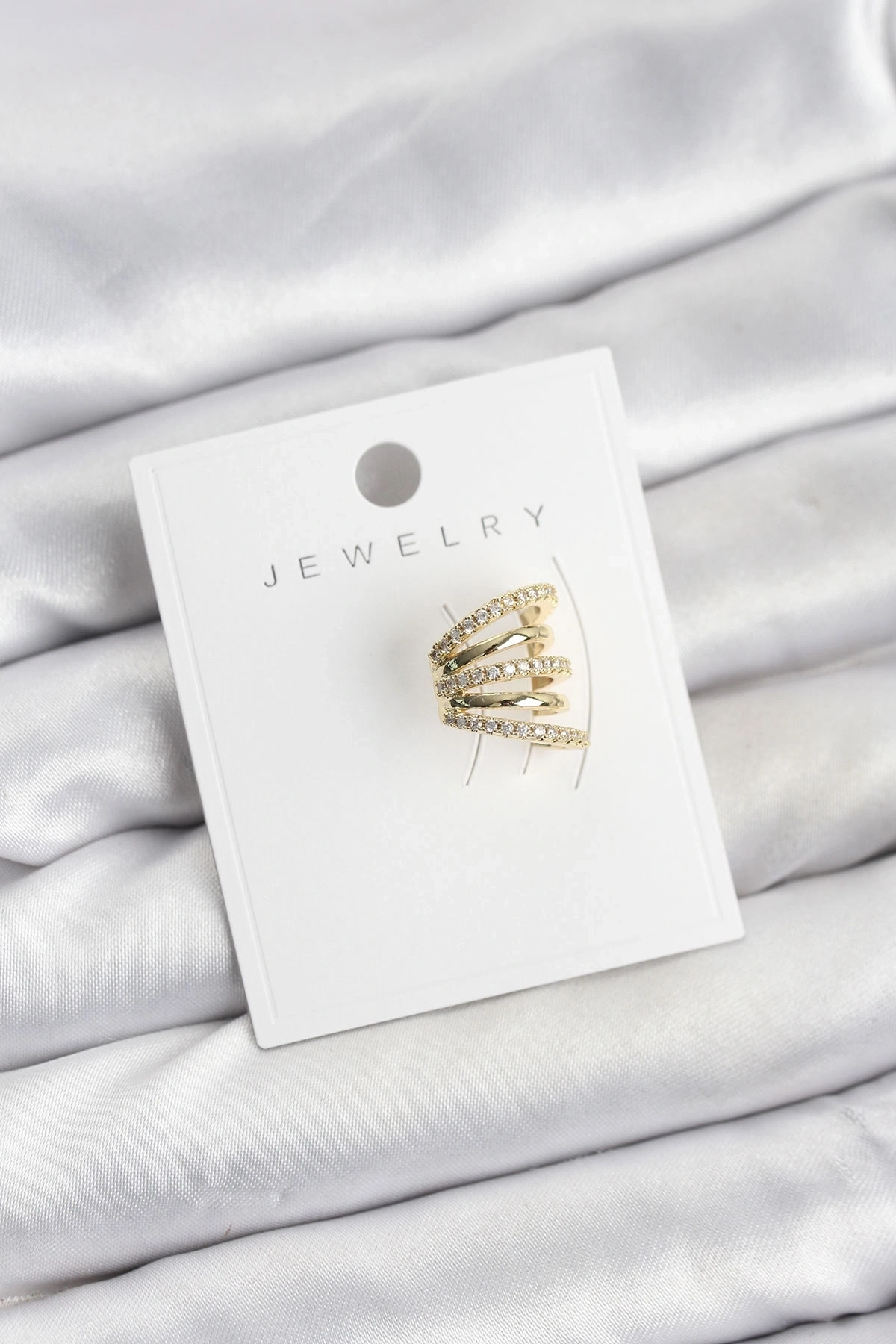 Gold Renk Pirinç Zirkon Taşlı Kıkırdak Earcuff Küpe