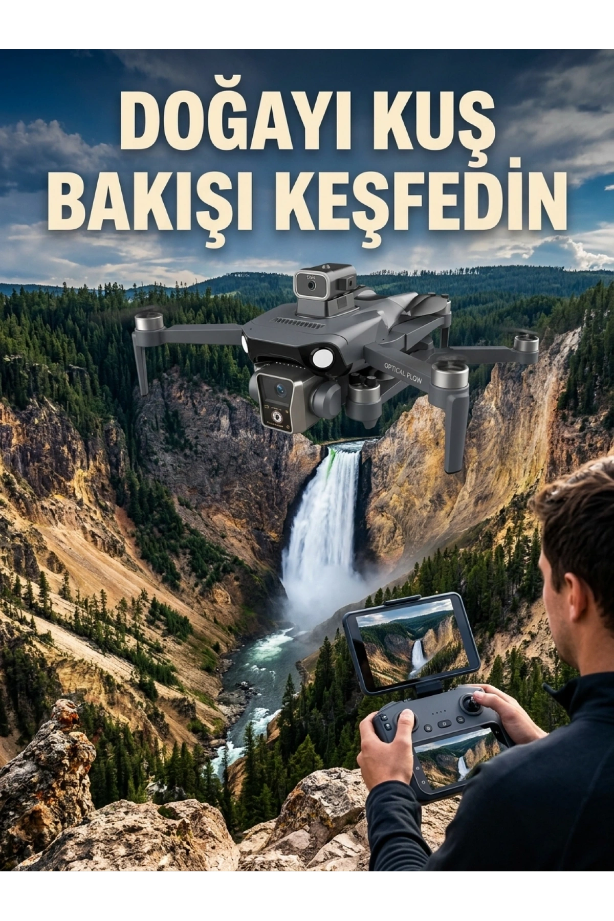 GPS Konumlandırmalı Çift Kameralı Drone Canlı Görüntü Aktarımlı