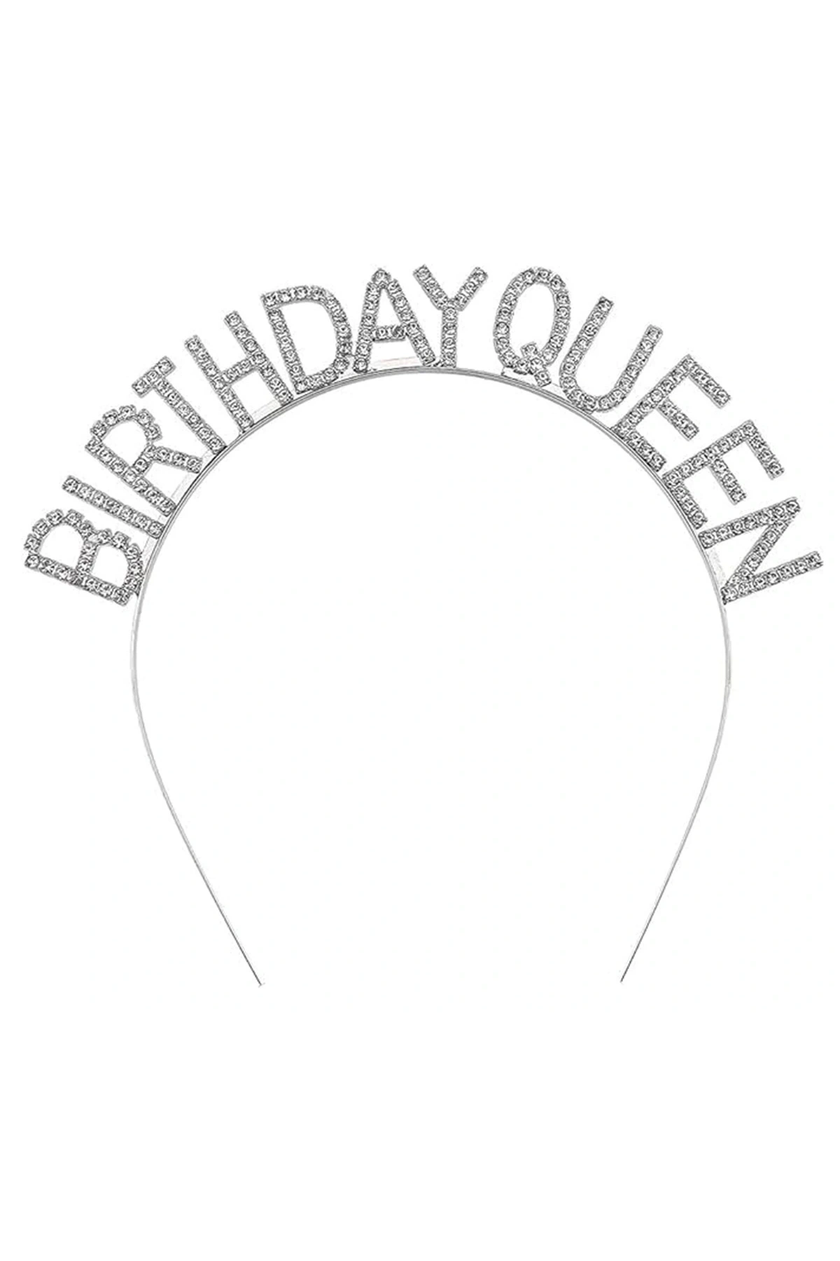 Gümüş Renk Kristal Taşlı Parlak Birthday Queen Yazılı Kraliçe Taç 16x17 cm (5047)
