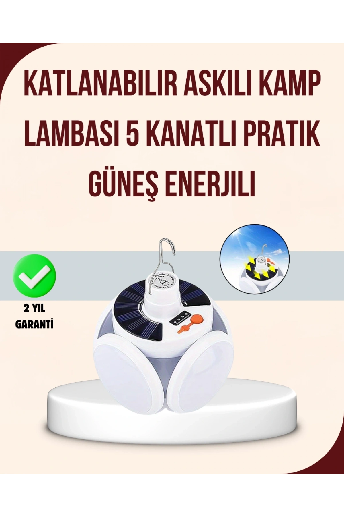 Güneş Enerjili USB Şarj Edilebilir 5 Modlu Katlanabilir LED Kamp Işığı
