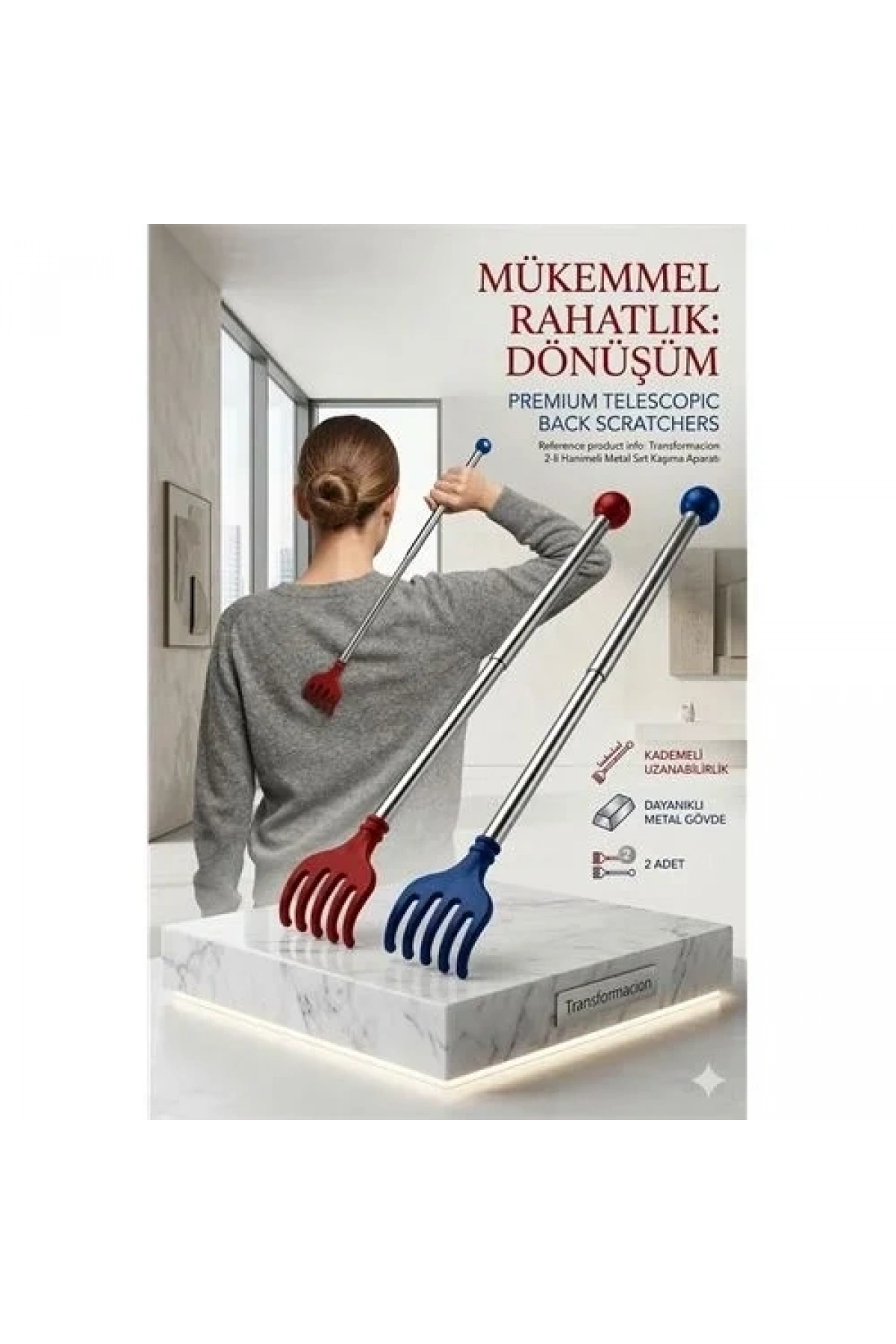 Hanımeli Metal Teleskopik Paslanmaz Çelik Sırt Kaşıyıcı (2li Lüks Set) 714307