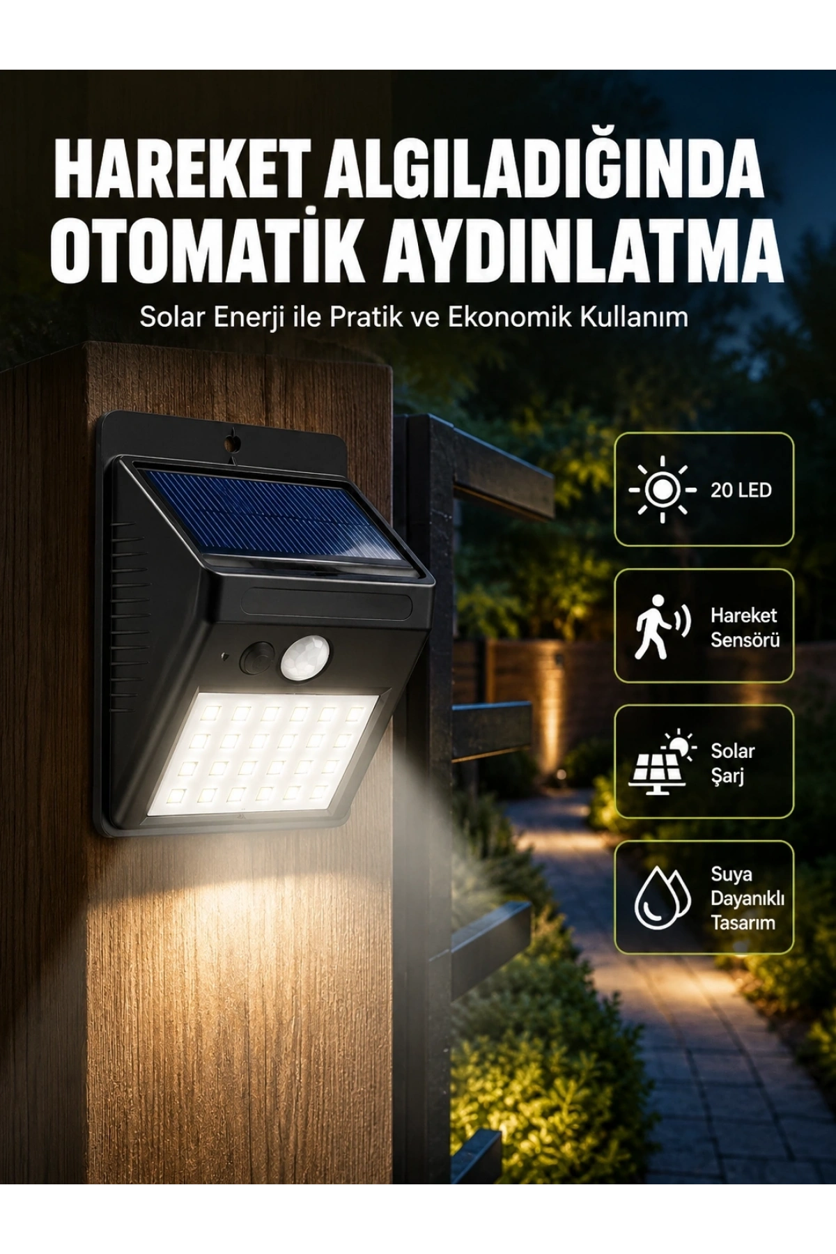 Hareket Algılamalı Solar LED Güvenlik Lambası Yeni Nesil
