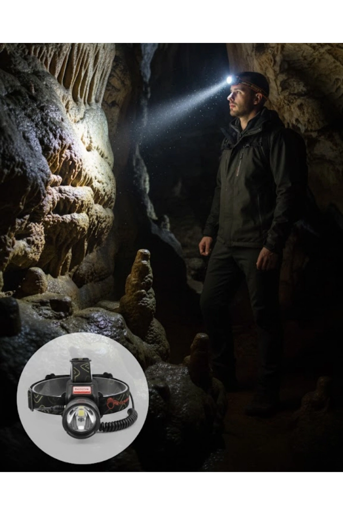 Hareket Sensörlü Şarj Edilebilir Kafa Lambası LCD Göstergeli