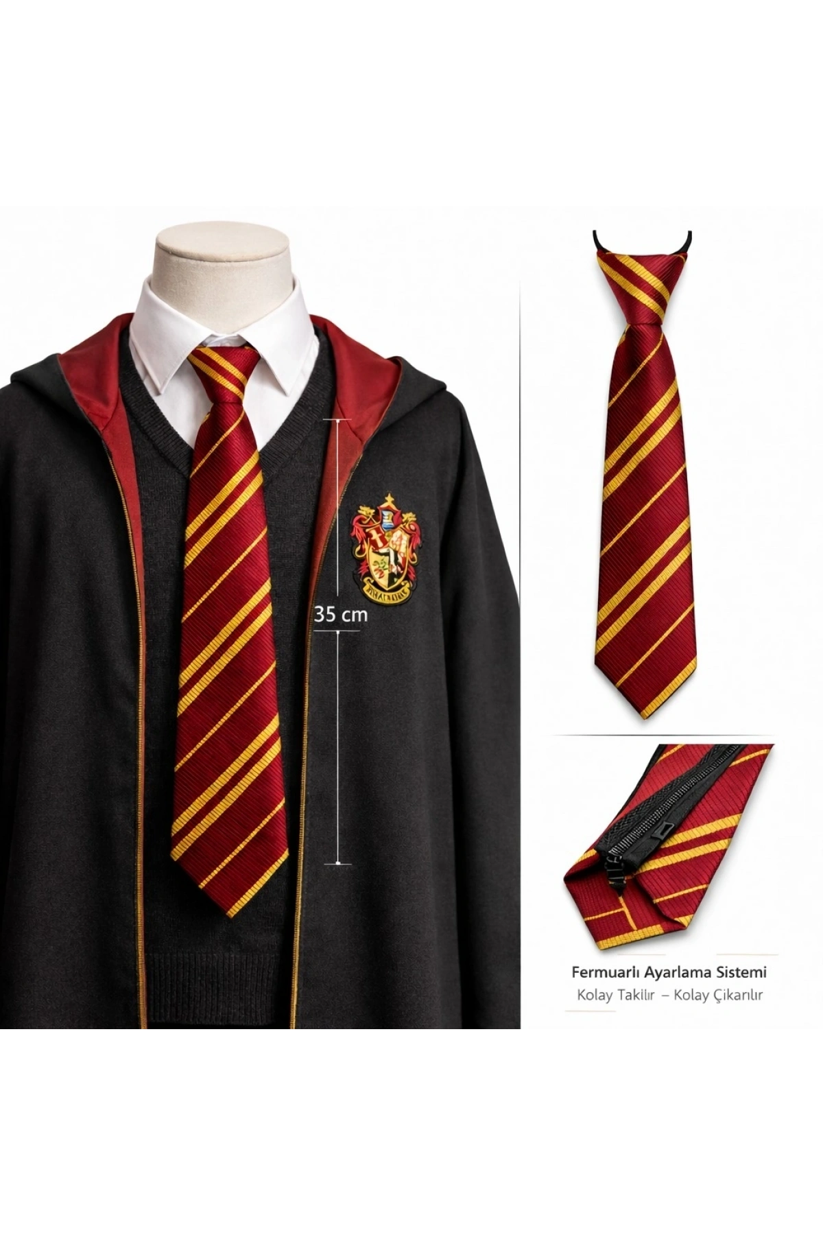 Harry Potter Gryffindor Fermuarlı Ayarlanabilir Kravat (5047)