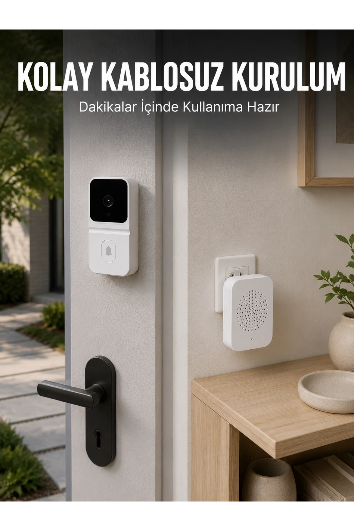 HD Kameralı Beyaz Görüntülü Kapı Zili Çift Yönlü Sesli Wi-Fi Akıllı Kapı Zili