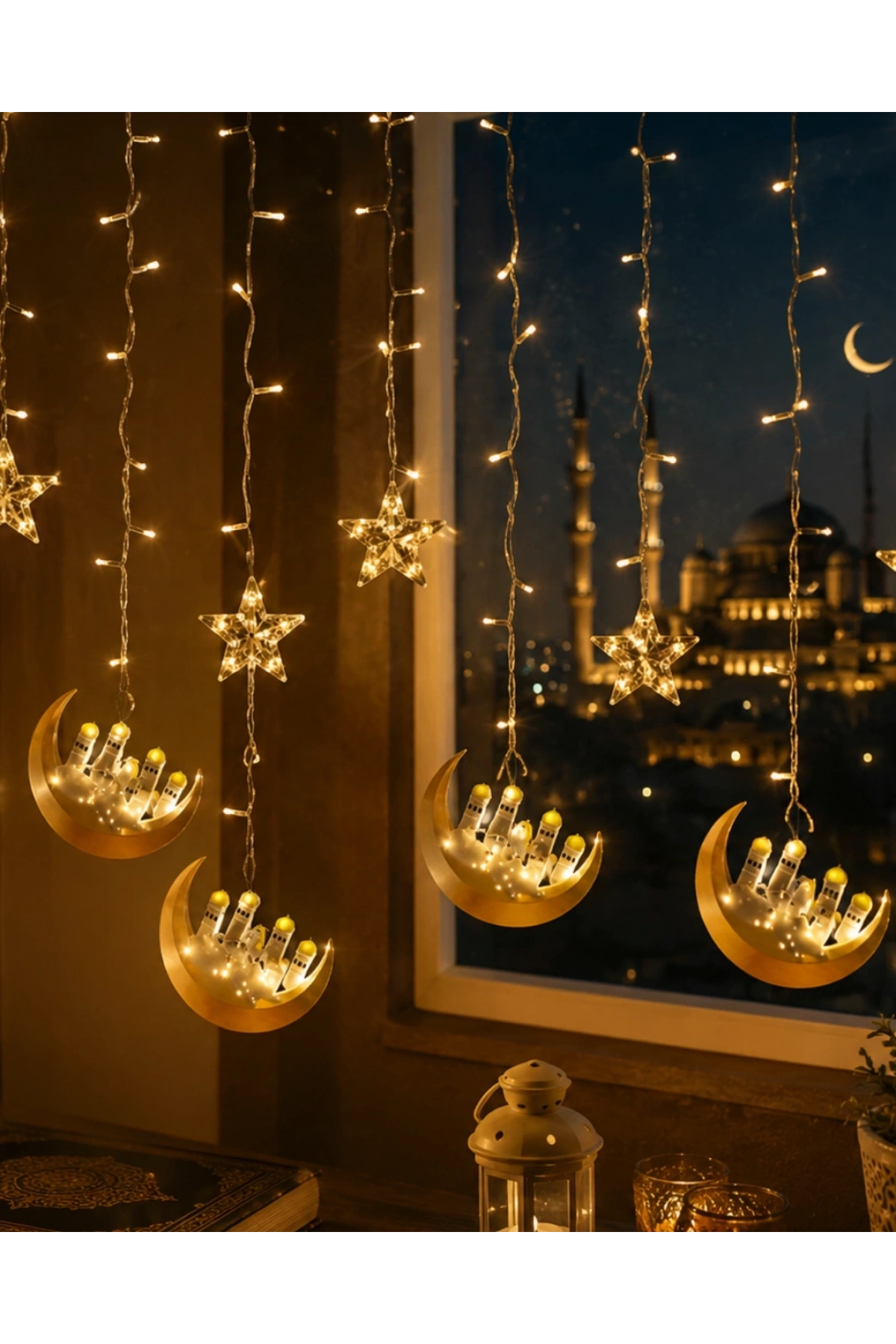 Hilal Yıldız LED Ramazan Işığı 3 Metre Dekoratif Perde Aydınlatması