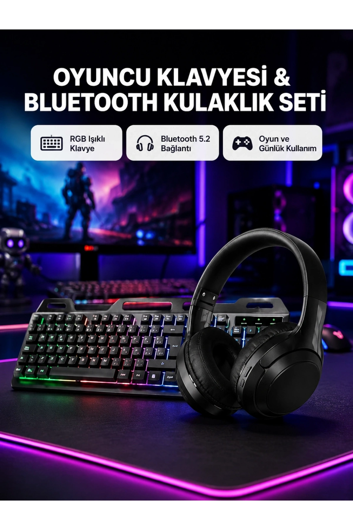 HN01 KULAKLIK + PG-8018 OYUNCU KLAVYESİ SET