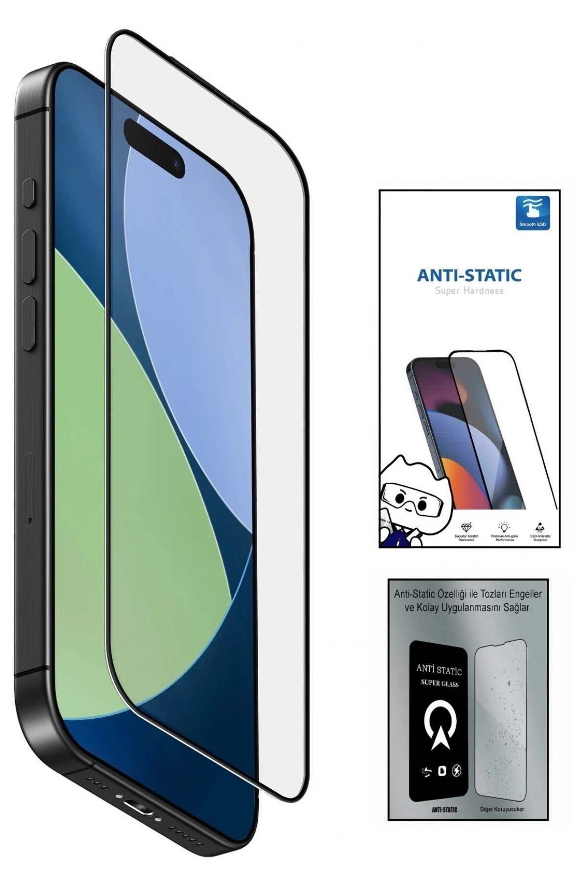 iPhone 16 PRO 6D Anti Static Temperli Cam Ekran Koruyucu Kırılmaz Full Kaplama