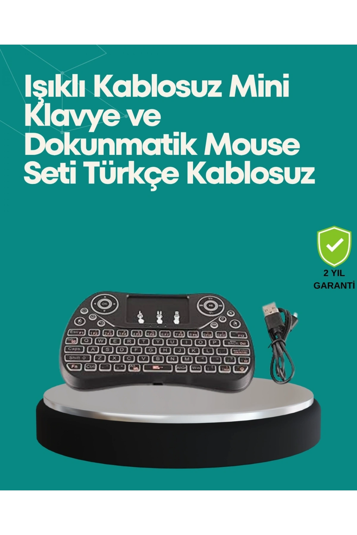 Işıklı Kablosuz Mini Klavye – 2.4 GHz, Dokunmatik Mouse Özellikli
