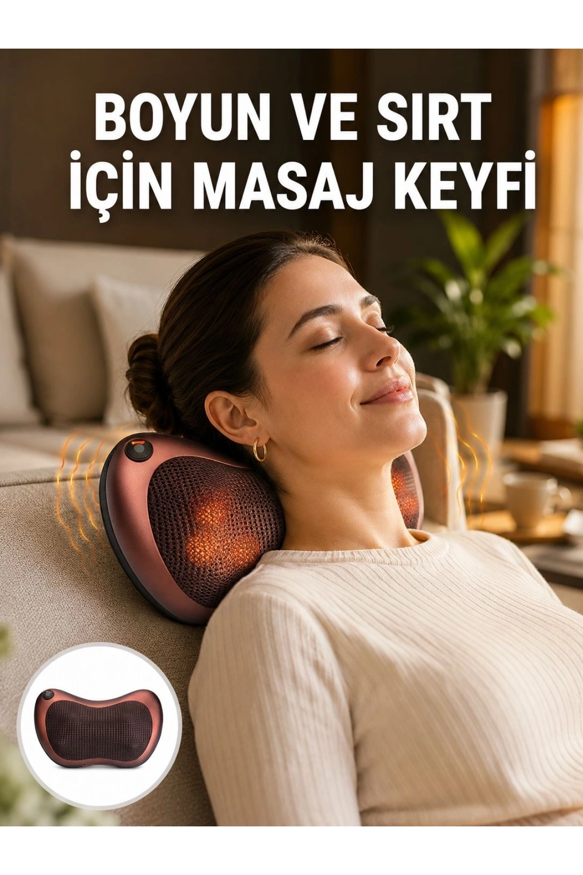 Isıtma Özellikli Derin Yoğurma Masaj Yastığı Priz & Çakmak Girişli