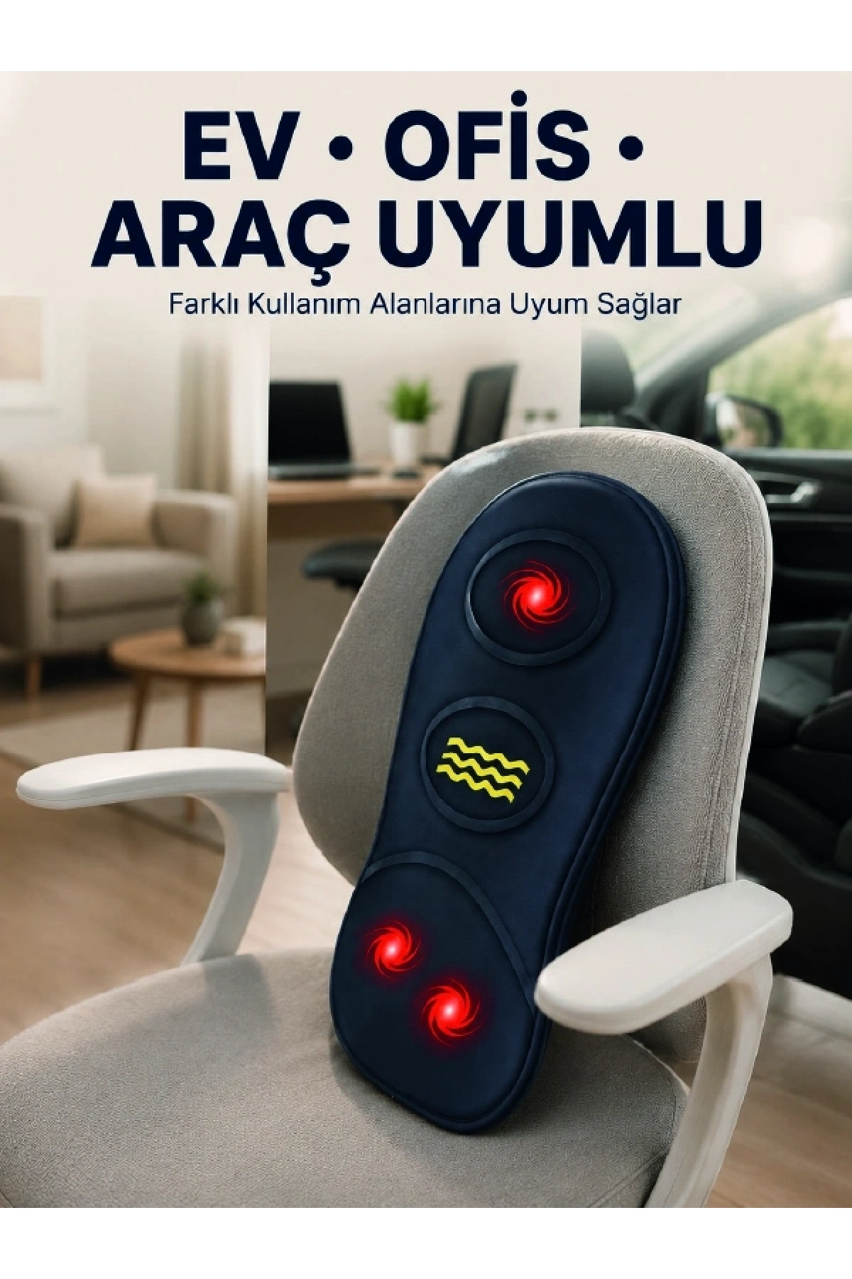 Isıtmalı Bel Masaj Minderi Ev Ofis Araç Uyumlu Titreşimli Destek