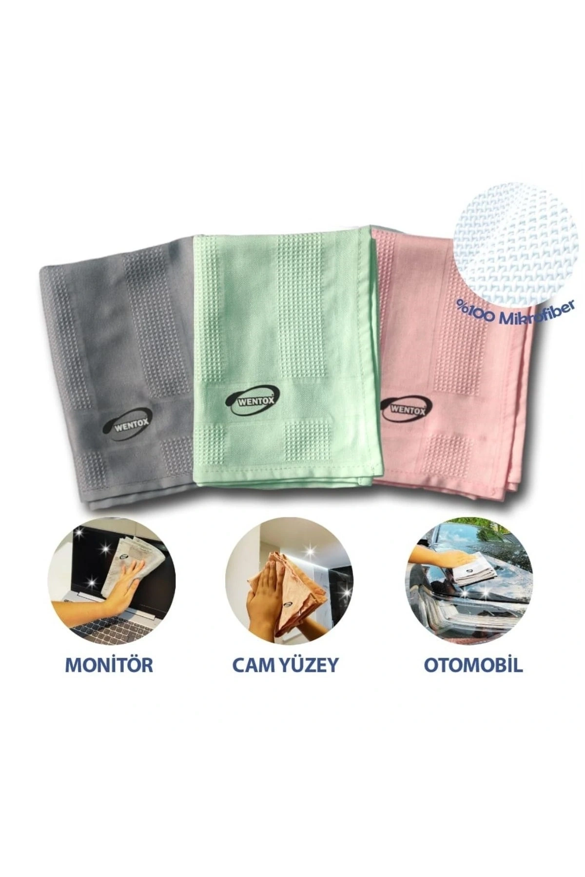 İz Bırakmayan Mikrofiber Temizlik Bezi 3'lü Set Cam ve Ayna Silme Toz Alma Temizlik Bezi (5047)