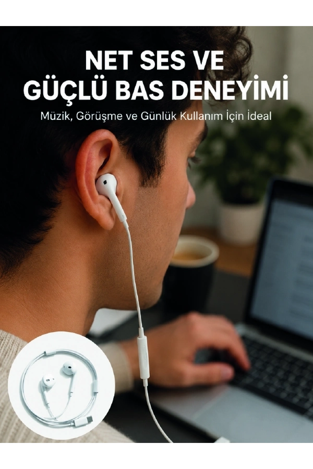 Kablolu Type C Kulak İçi Kulaklık Kristal Netliğinde Ses Kalitesi Yeni Nesil