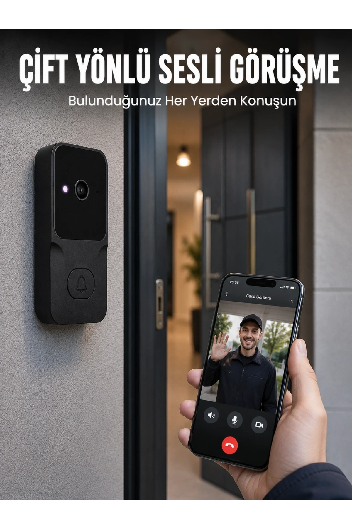 Kablosuz Akıllı Kapı Zili Gece Görüşlü Wi-Fi Güvenlik Kameralı Kapı Zili