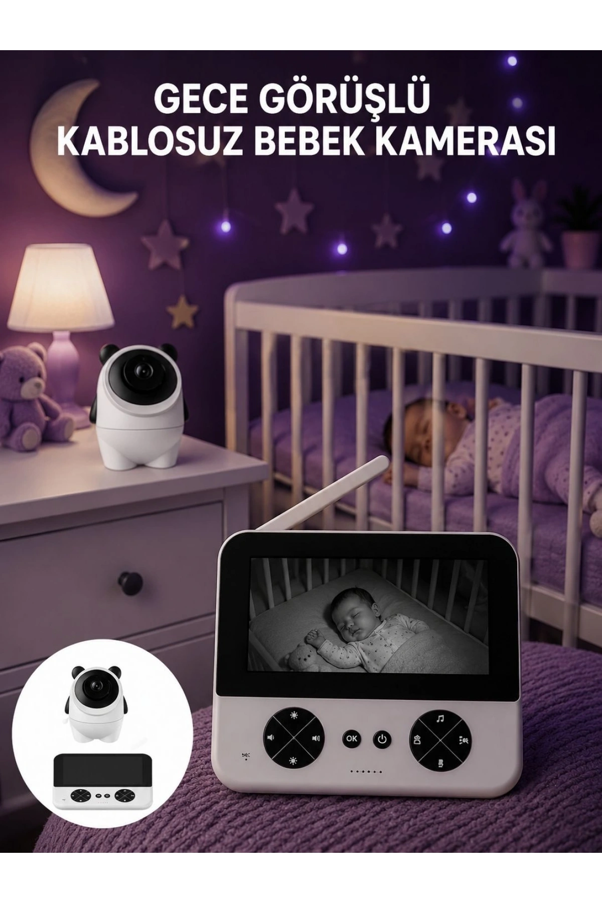 Kablosuz Bebek Kamera Sistemi Ninni ve Alarm Özellikli
