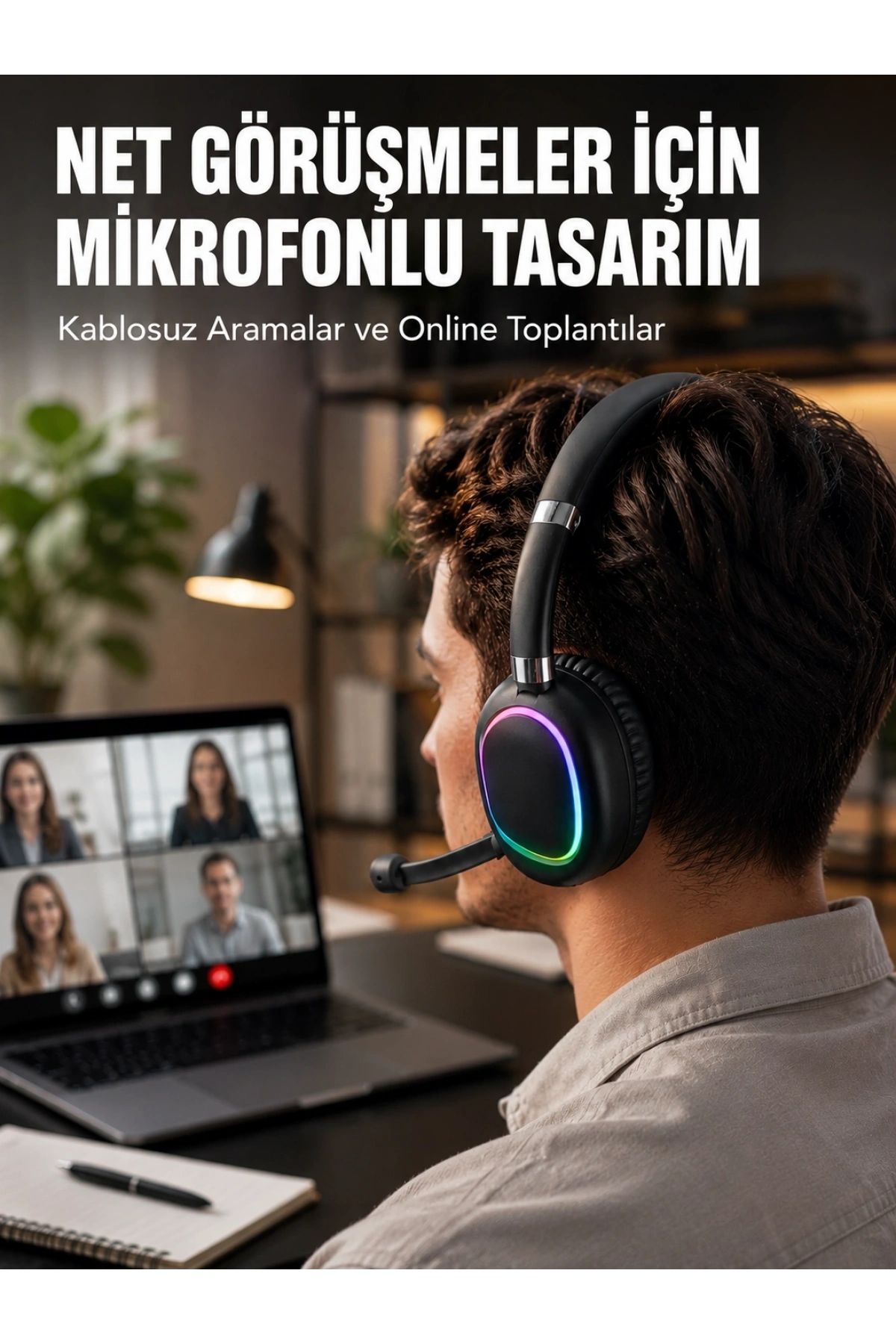 Kablosuz Bluetooth 5.0 Kulaklık RGB Işıklı Tasarım