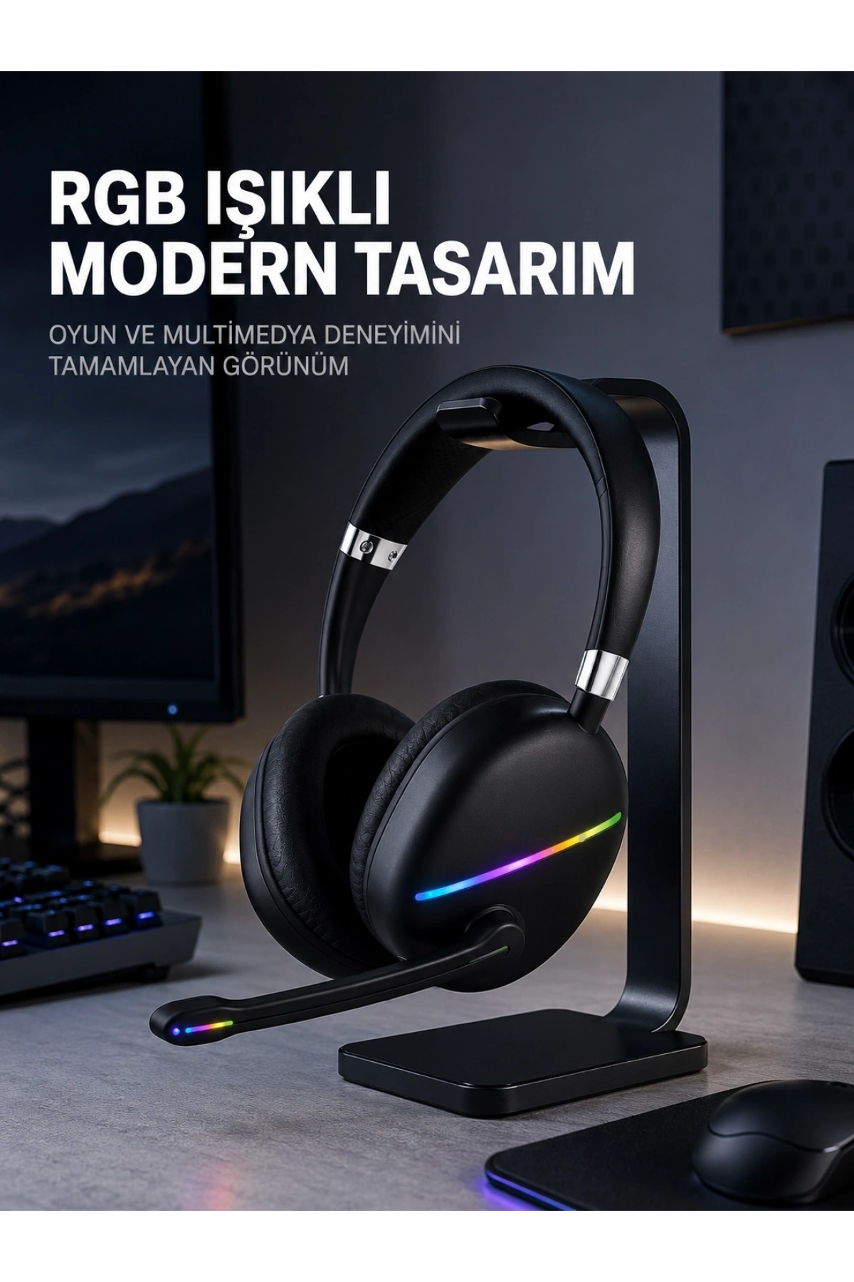 Kablosuz Bluetooth 5.0 Kulaklık RGB Işıklı Tasarım