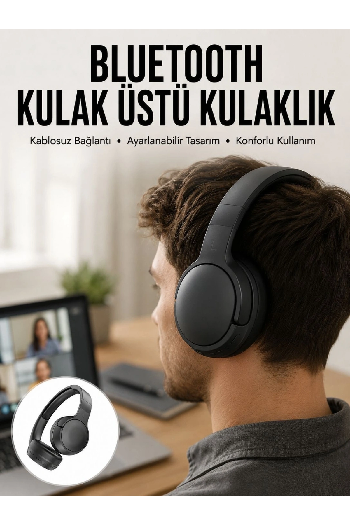 Kablosuz Bluetooth Kulaklık Kulak Üstü Ayarlanabilir Uzun Ömürlü Yeni Nesil