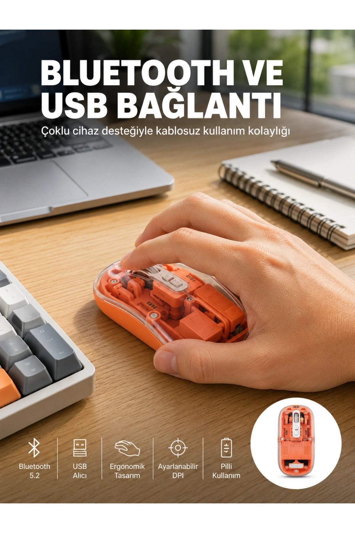 Kablosuz Bluetooth Mouse Şık ve Sessiz Ofis Tasarımı Yeni Nesil