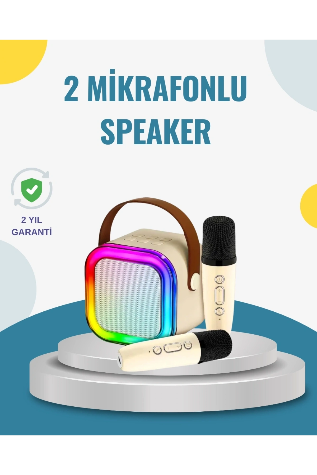 Kablosuz Karaoke Hoparlör – Çift Mikrofon ve LED Işıklı