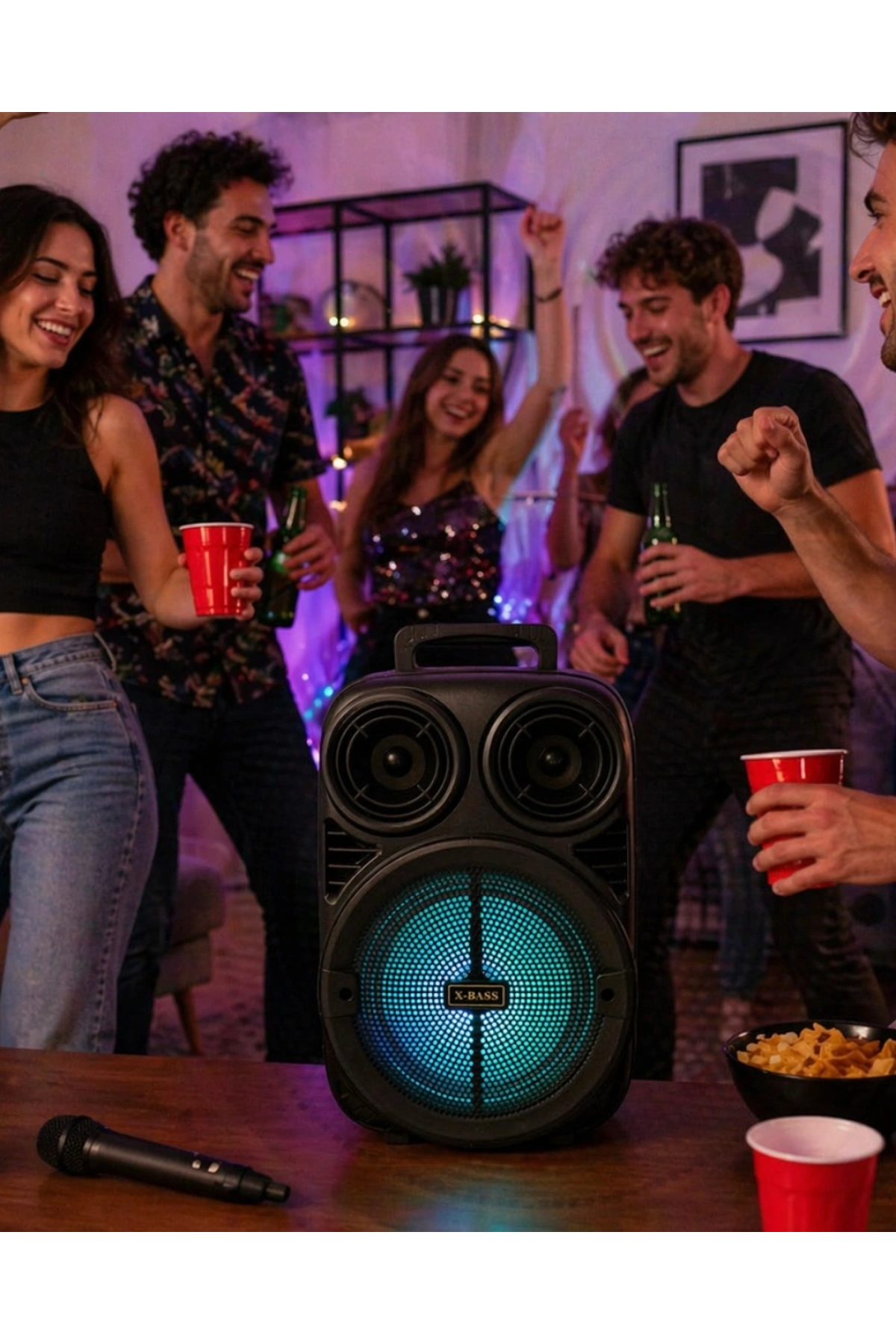 Kablosuz Karaoke Hoparlör Mikrofonlu RGB Işıklı 6.5 İnç Bluetooth Speaker Taşınabilir