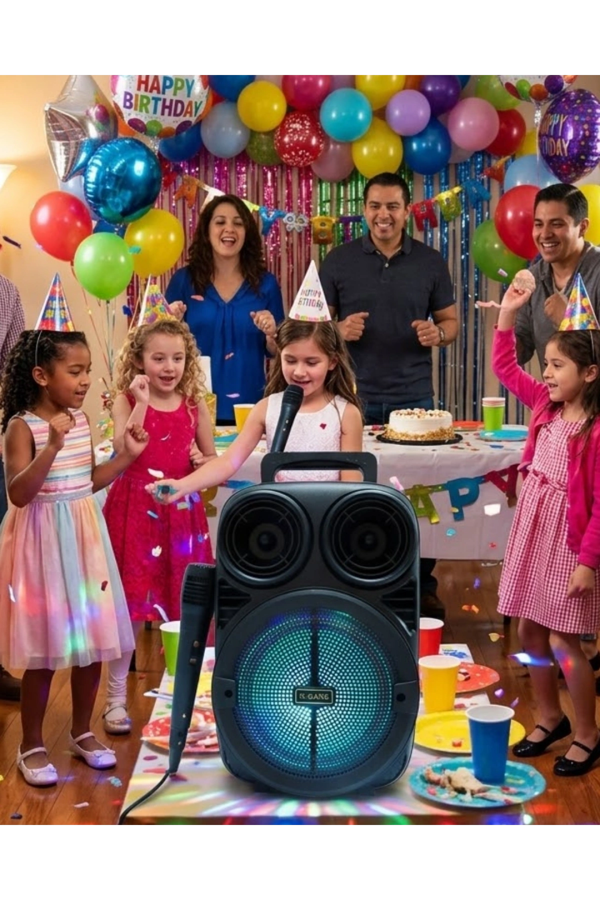 Kablosuz Karaoke Hoparlör Mikrofonlu RGB Işıklı Bluetooth Speaker USB TF Kart Destekli