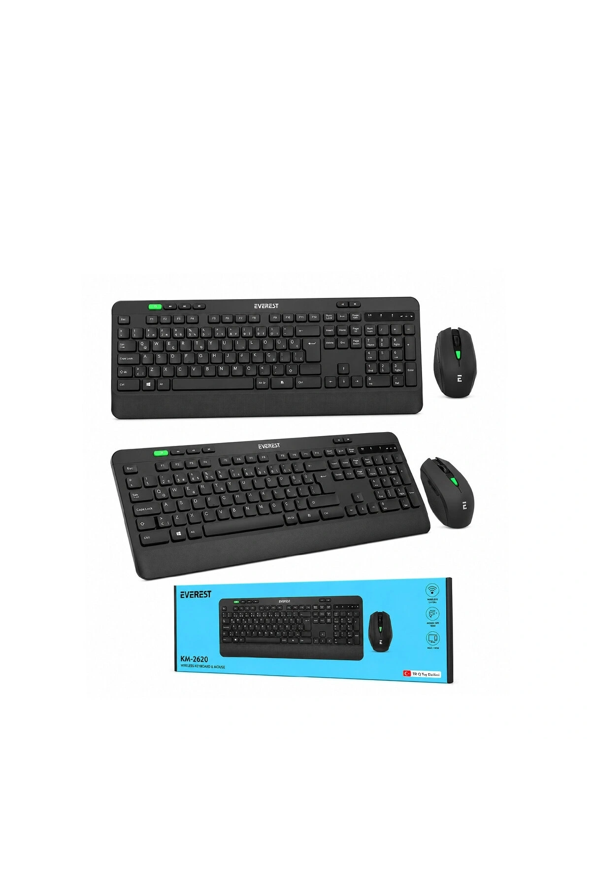 KABLOSUZ KLAVYE - MOUSE SETİ SİYAH USB - SESSİZ - SWİTCH Q KLAVYE KM-2620 (5047)