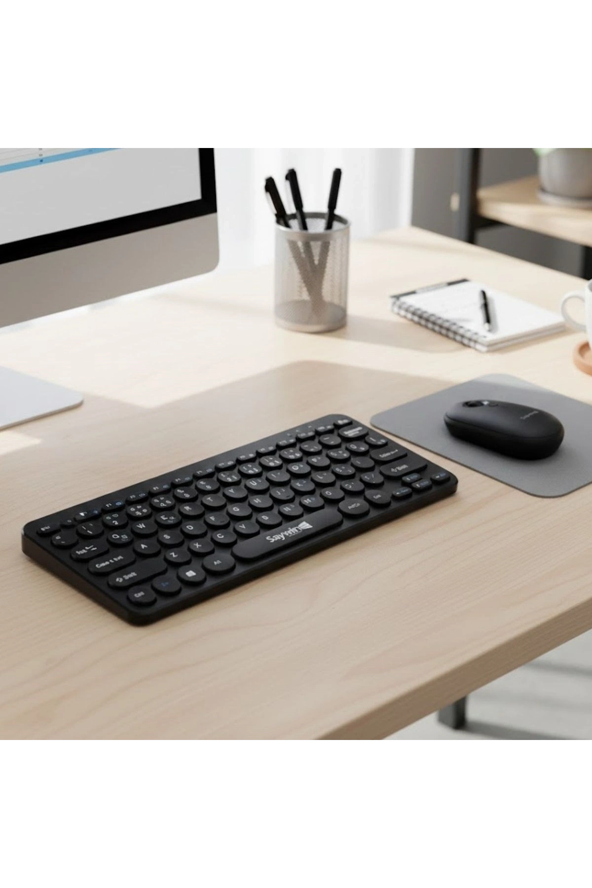 Kablosuz Lacivert Bluetooth Klavye Mouse Seti – Yuvarlak Tuşlu Tasarım, Türkçe Q Dizilim, Taşınabilir, Ev ve Ofis Kullanımına Uygun (5047)