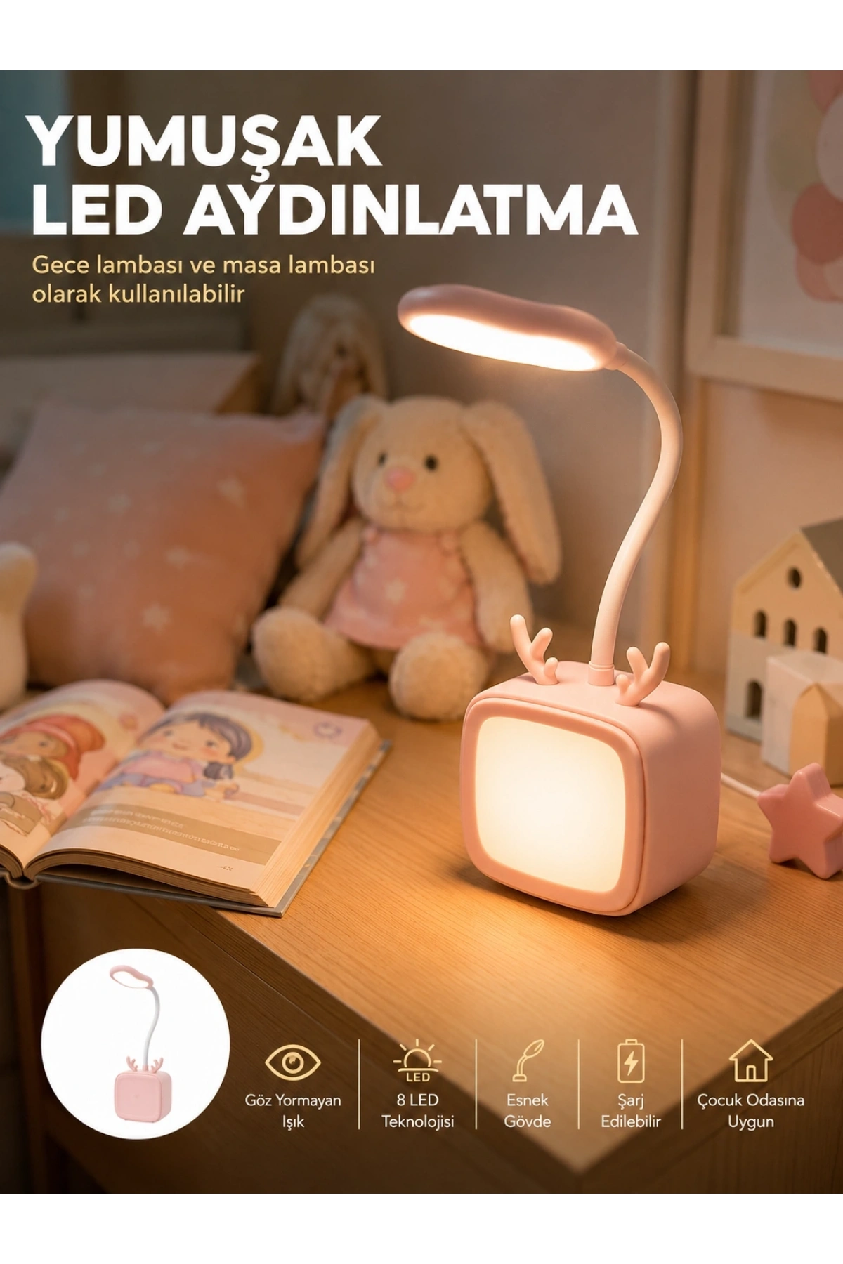 Kablosuz LED Masa ve Gece Lambası Dekoratif Şarjlı Tasarım