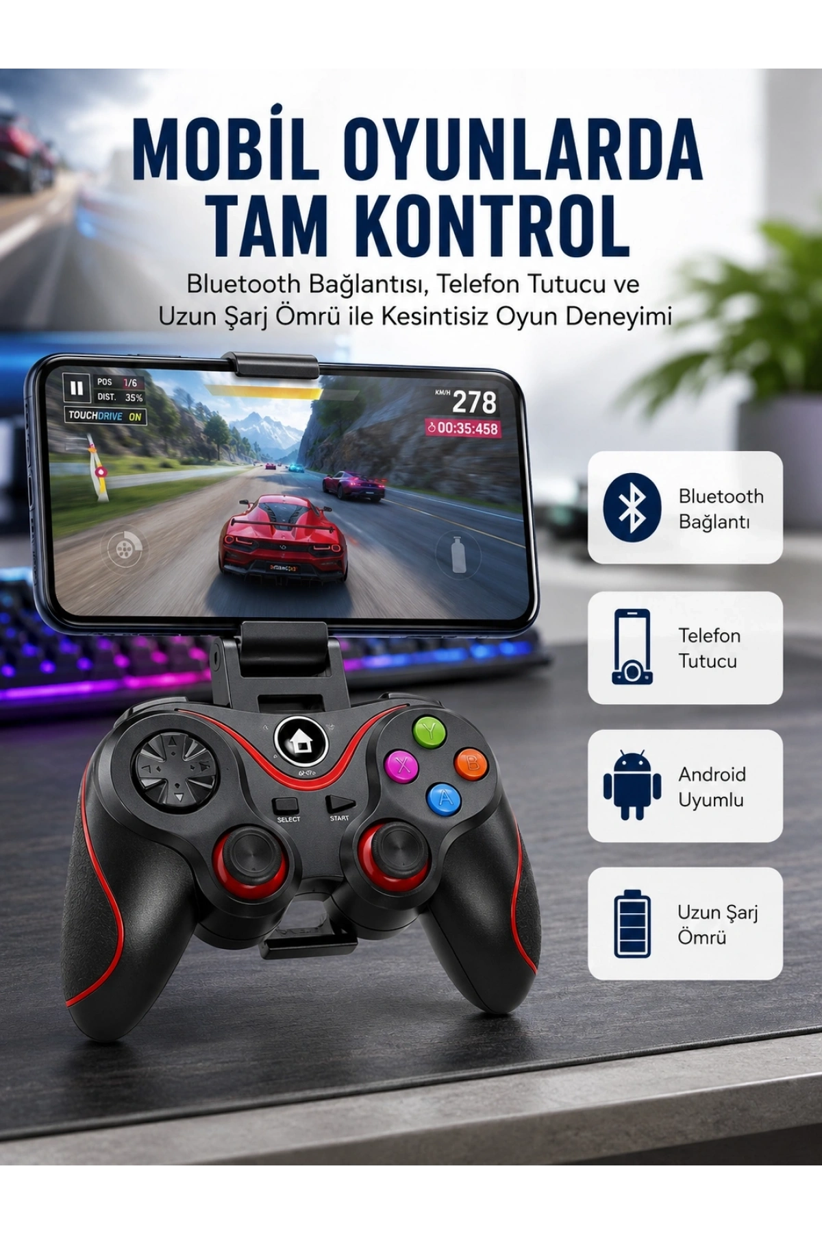 Kablosuz Oyun Kolu Bluetooth Joystick Gamepad Android Uyumlu