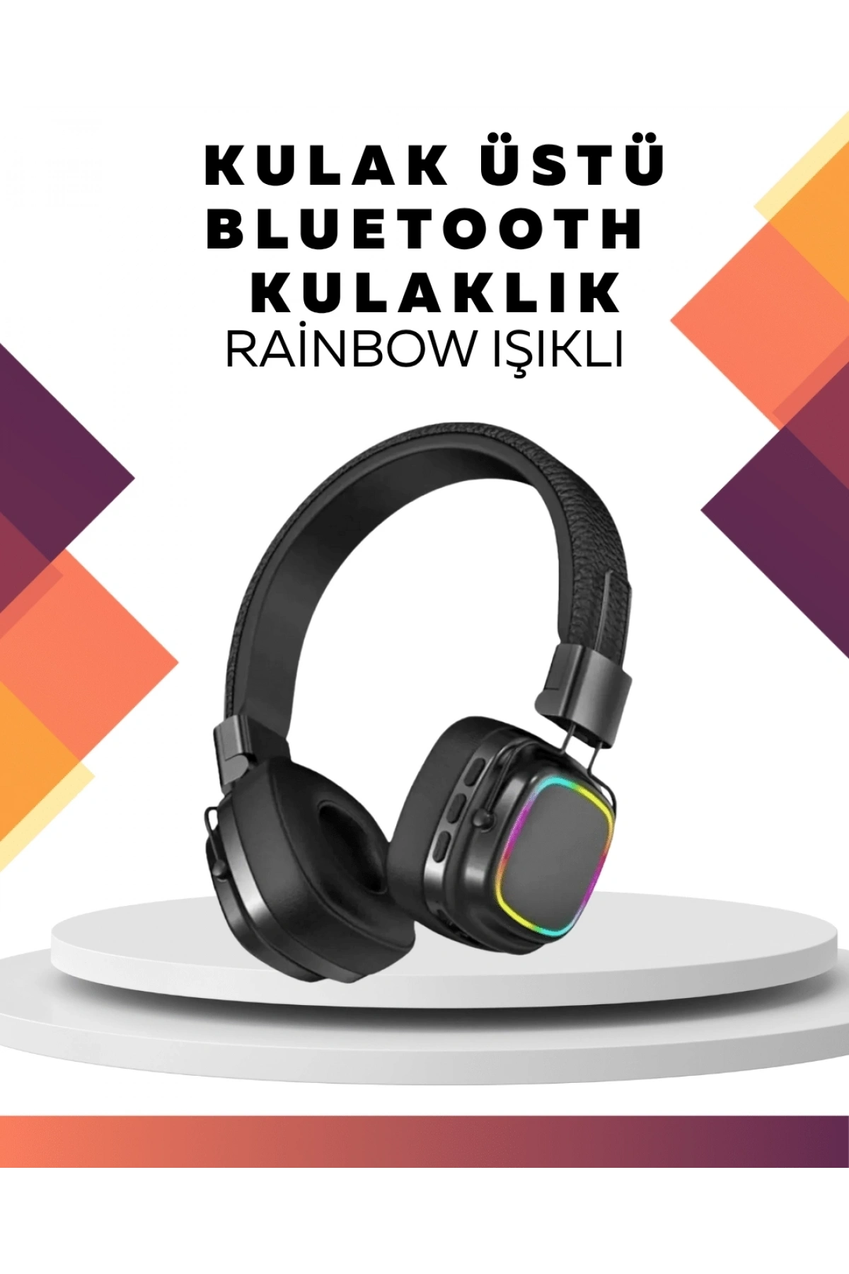 Kablosuz RGB Işıklı Katlanabilir Bluetooth Kulak Üstü Kulaklık