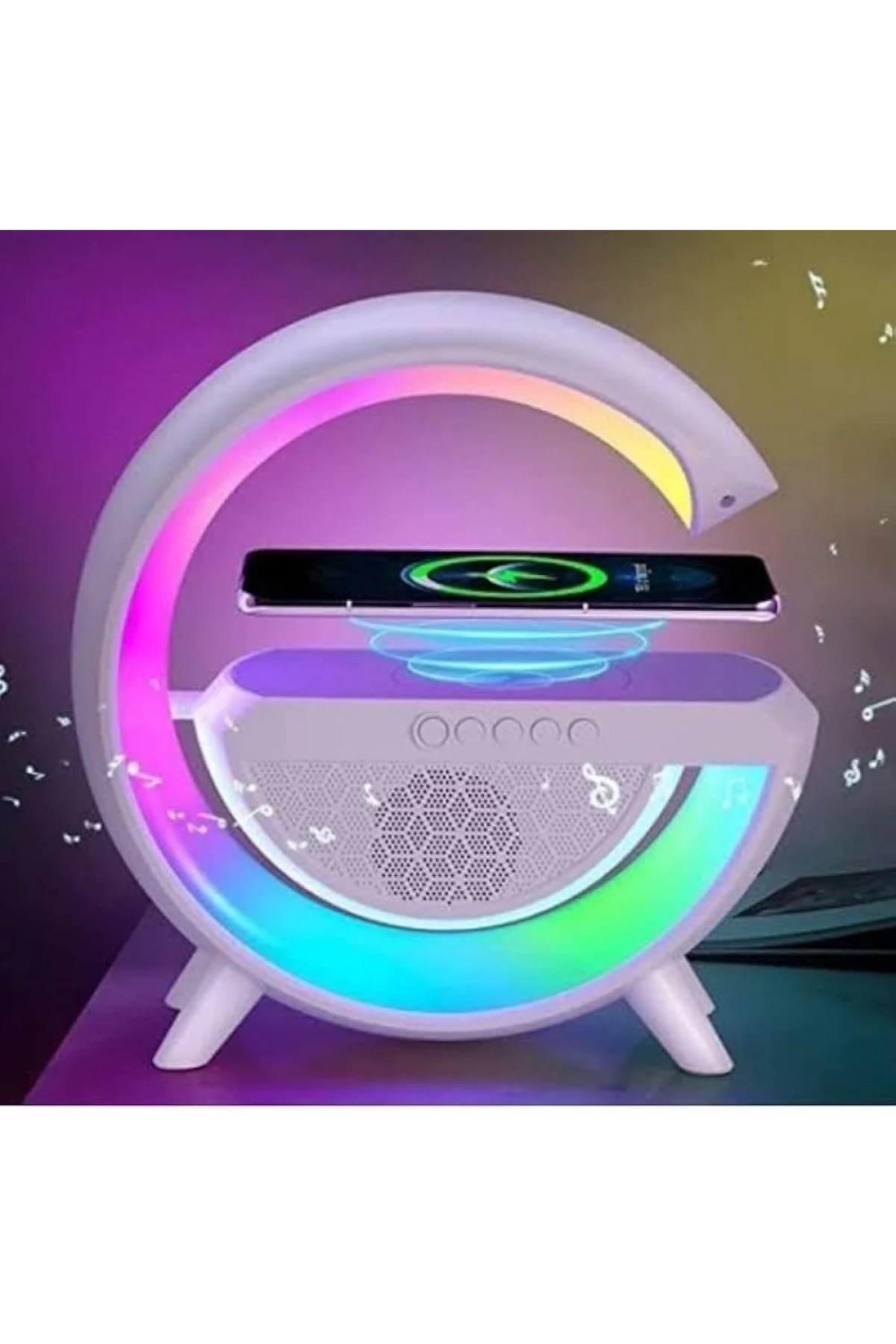Kablosuz Telefon Şarj Bluetooth Hoparlör Istasyonu Ses Rgb Atmosfer Gece Işık Bt-2301 (5047)